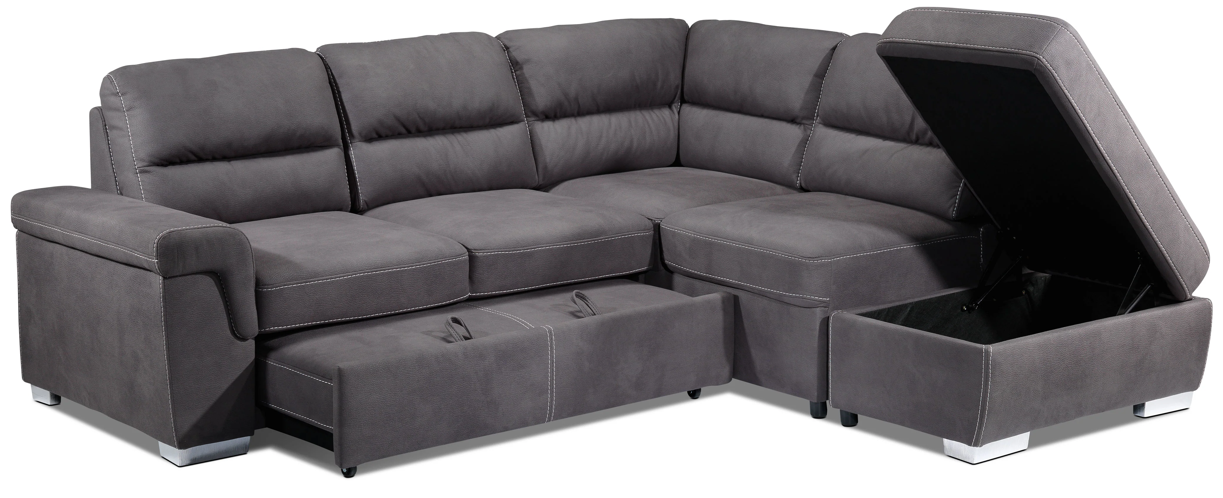 Simone 3-Piece Sectional with Left-Facing Pop-Up Bed - Charcoal - Image 14