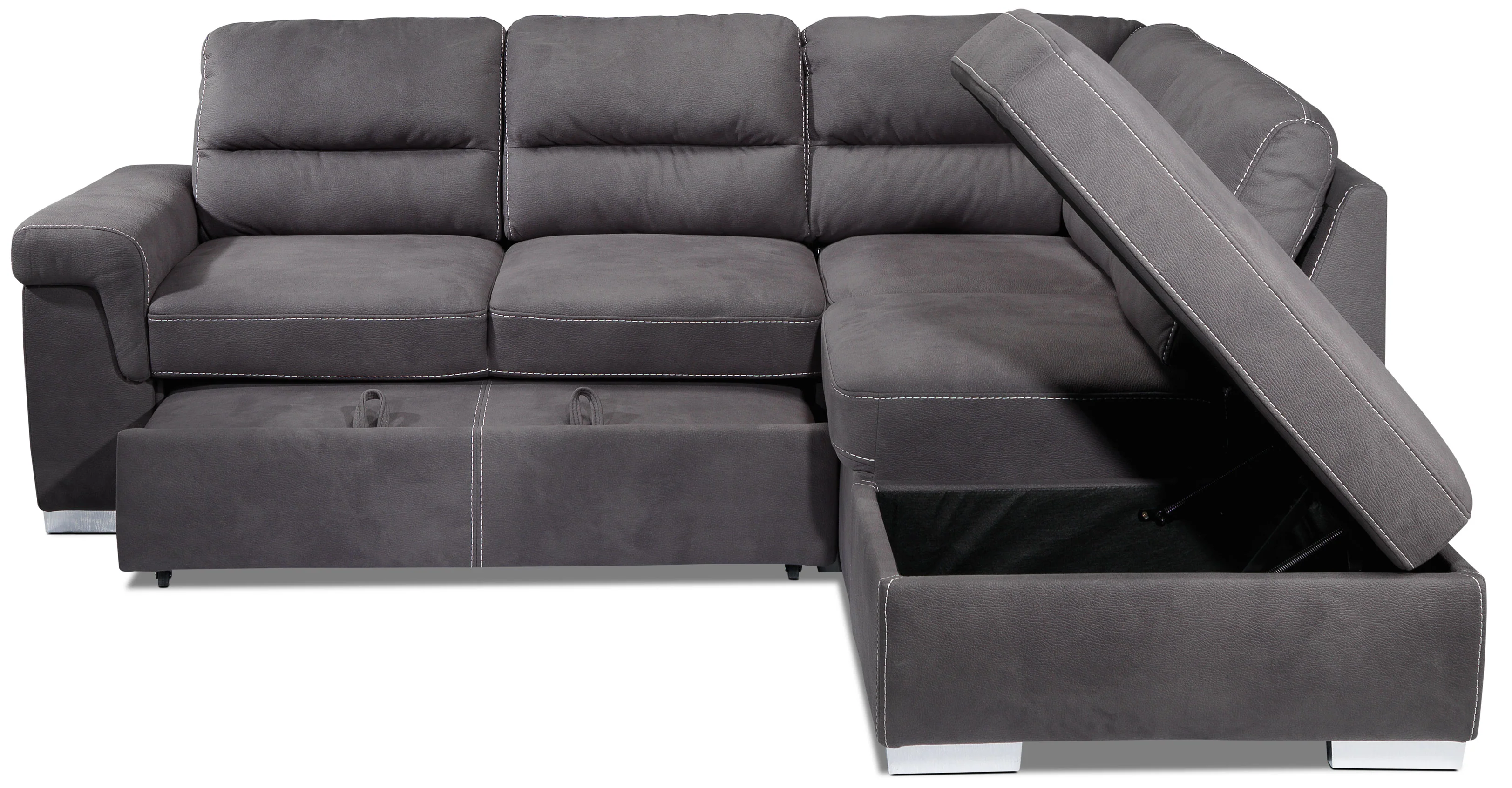 Simone 3-Piece Sectional with Left-Facing Pop-Up Bed - Charcoal - Image 3
