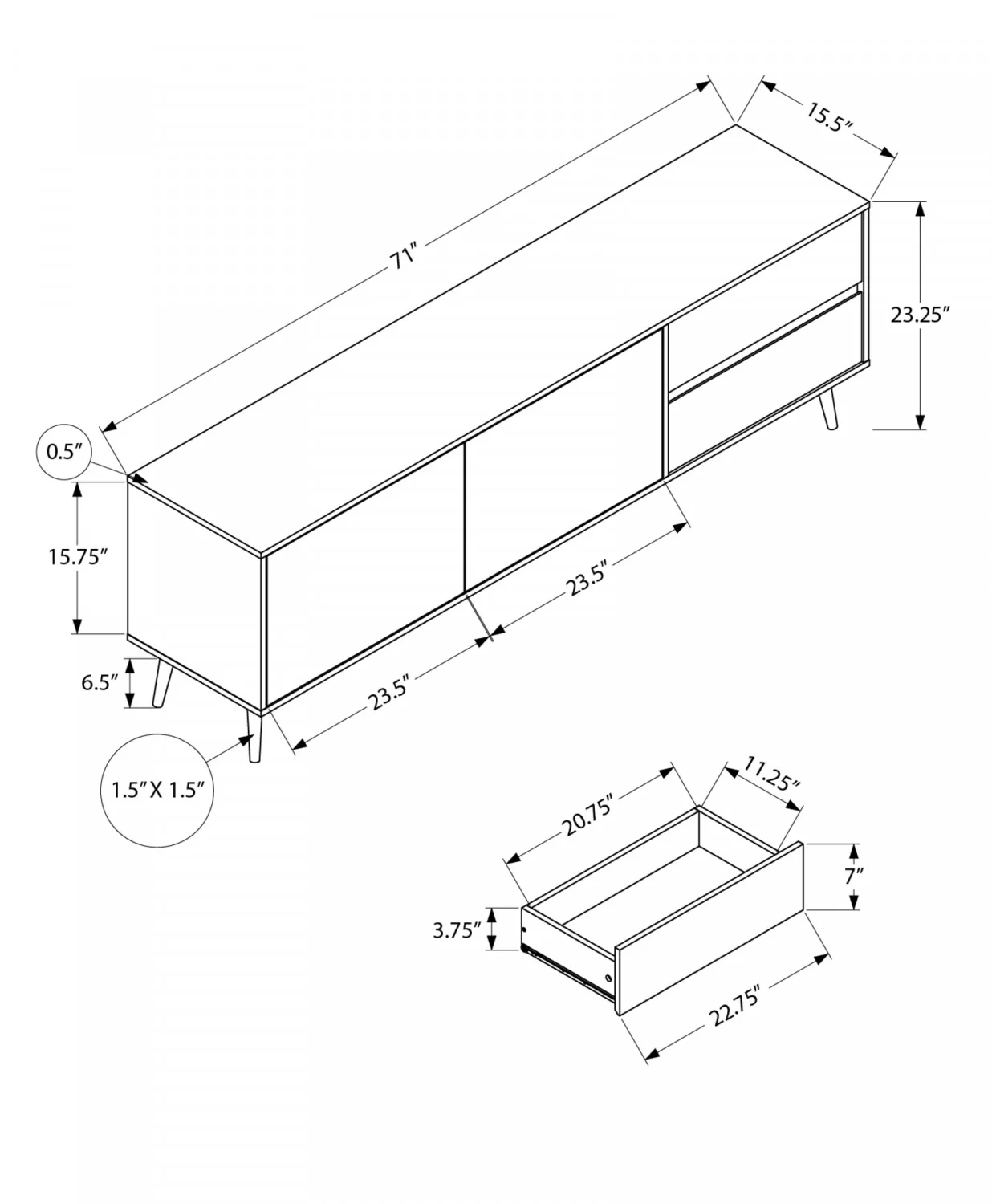 Sinclair 71" TV Stand - Walnut - Image 3