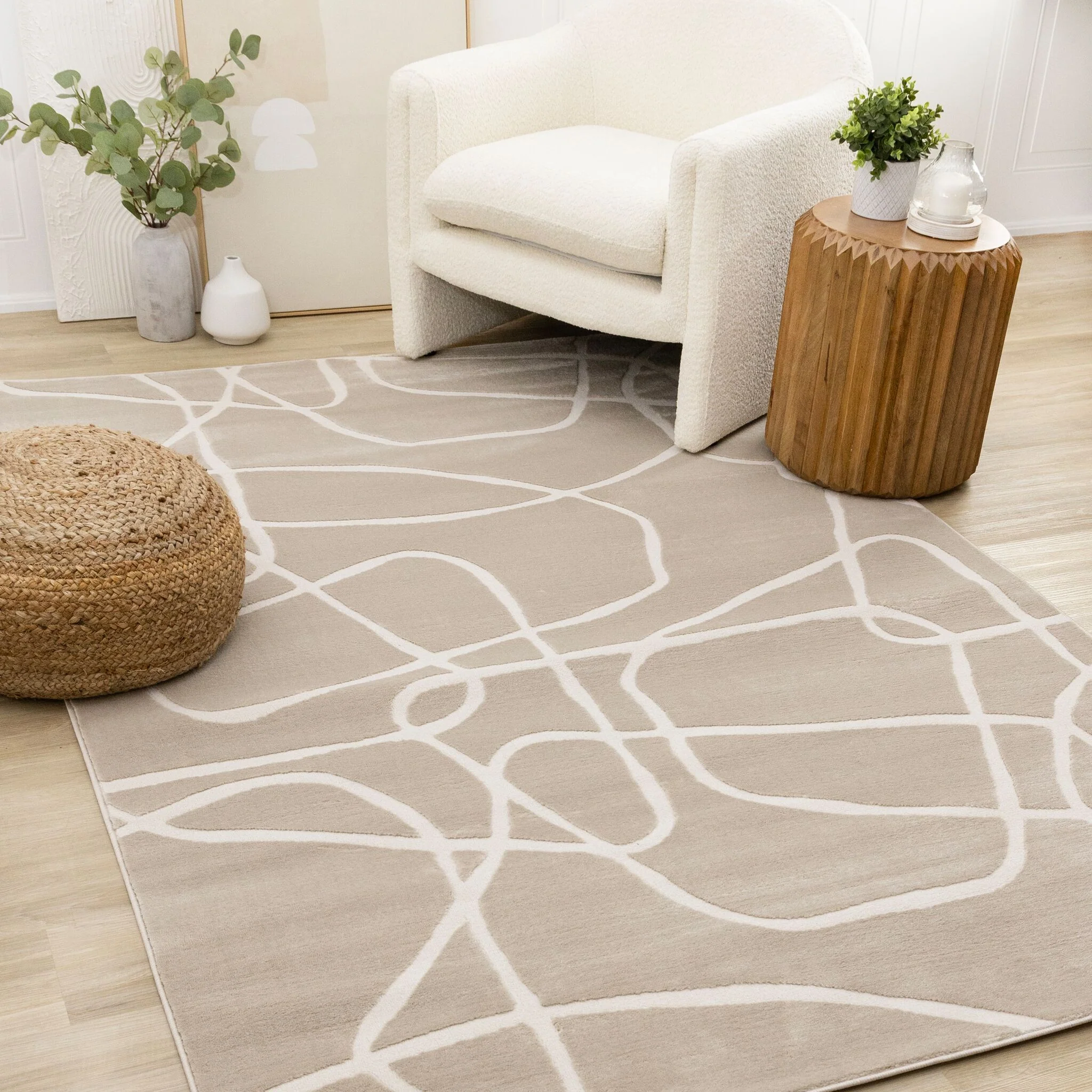 Soft Currents 6'7" x 9'6" Organic Line Design Area Rug - Beige, Cream - Image 2