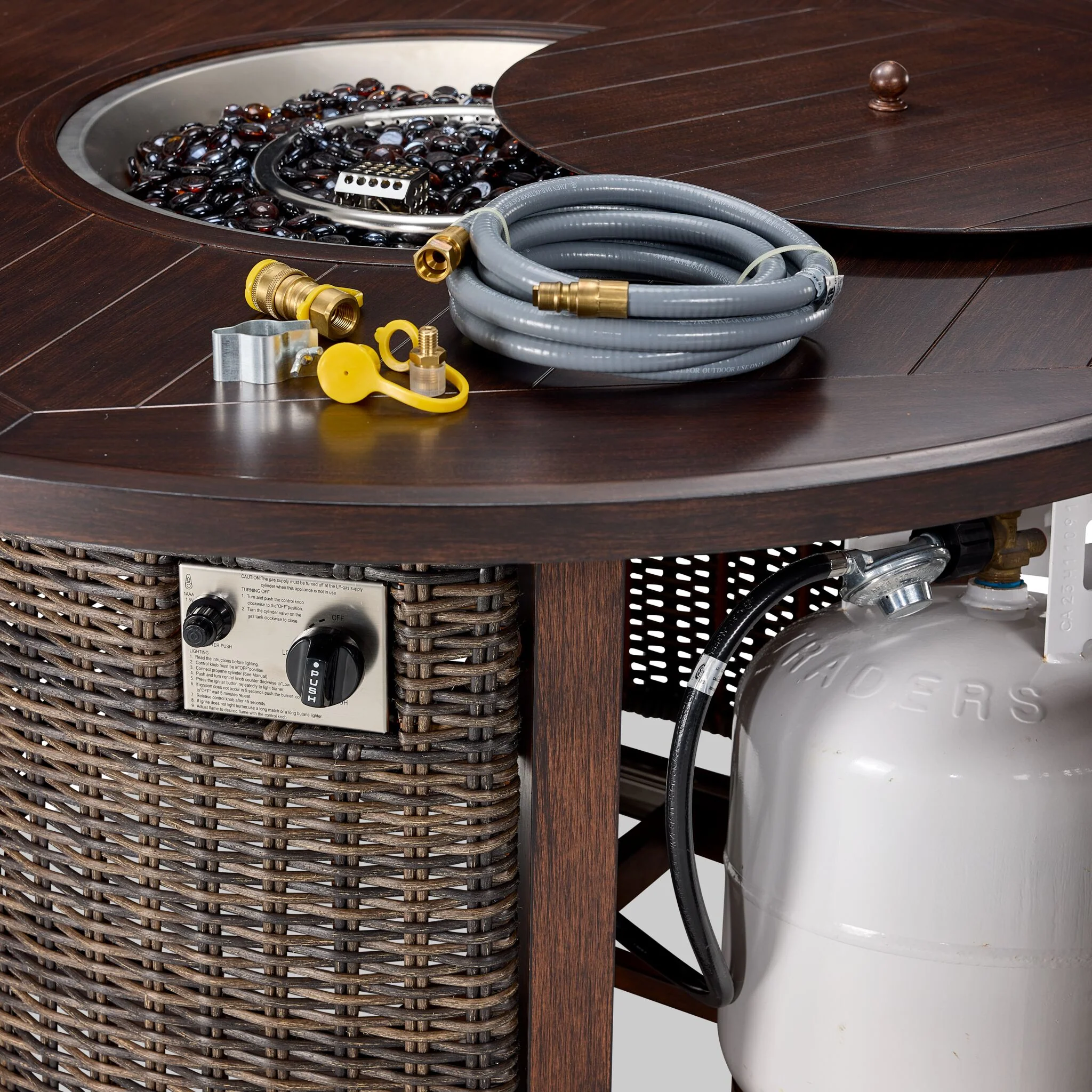 Solstice 2-Piece Outdoor Round Fire Table - Antique Brown - Image 4