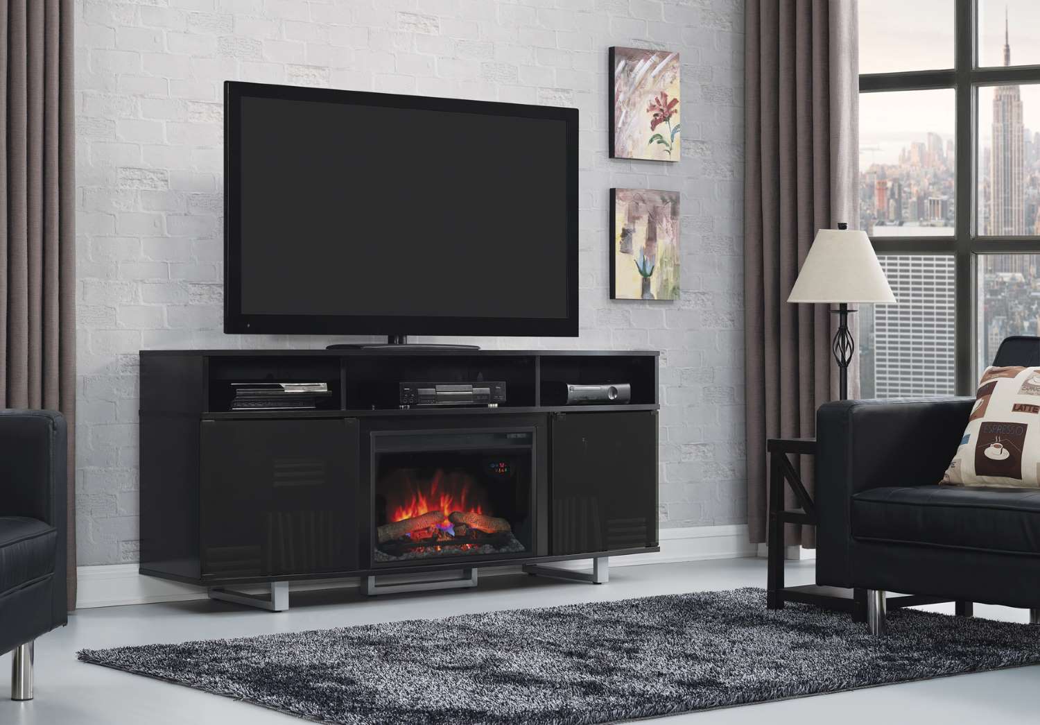 Sorenson 72" Fireplace TV Stand - Black - Image 2