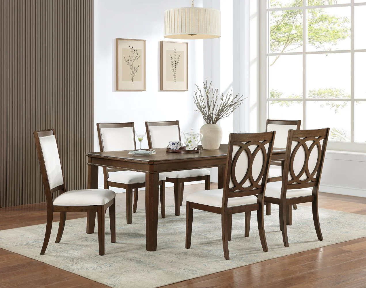 Spice 7-Piece Extendable Dining Set - Dark Cherry, Beige - Image 7
