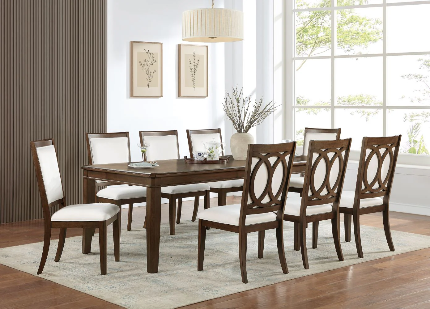 Spice 9-Piece Extendable Dining Set - Dark Cherry, Beige - Image 7