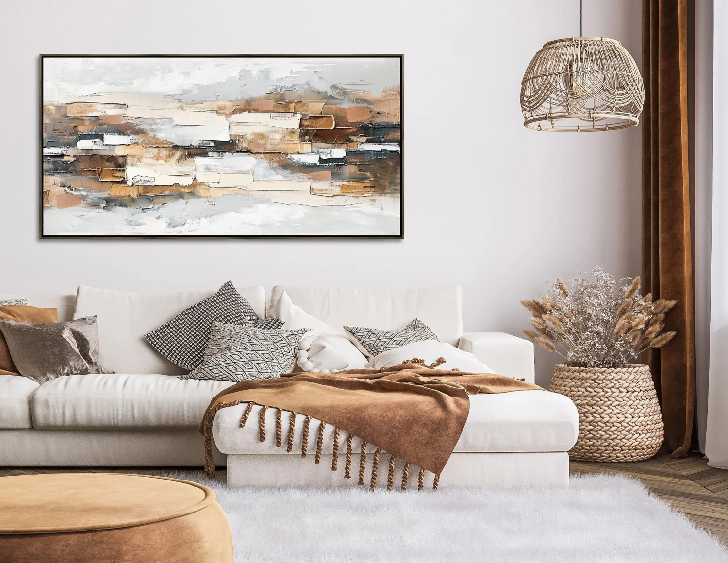 Stacked Horizons Wall Art - White/Brown - 28 X 56 - Image 2