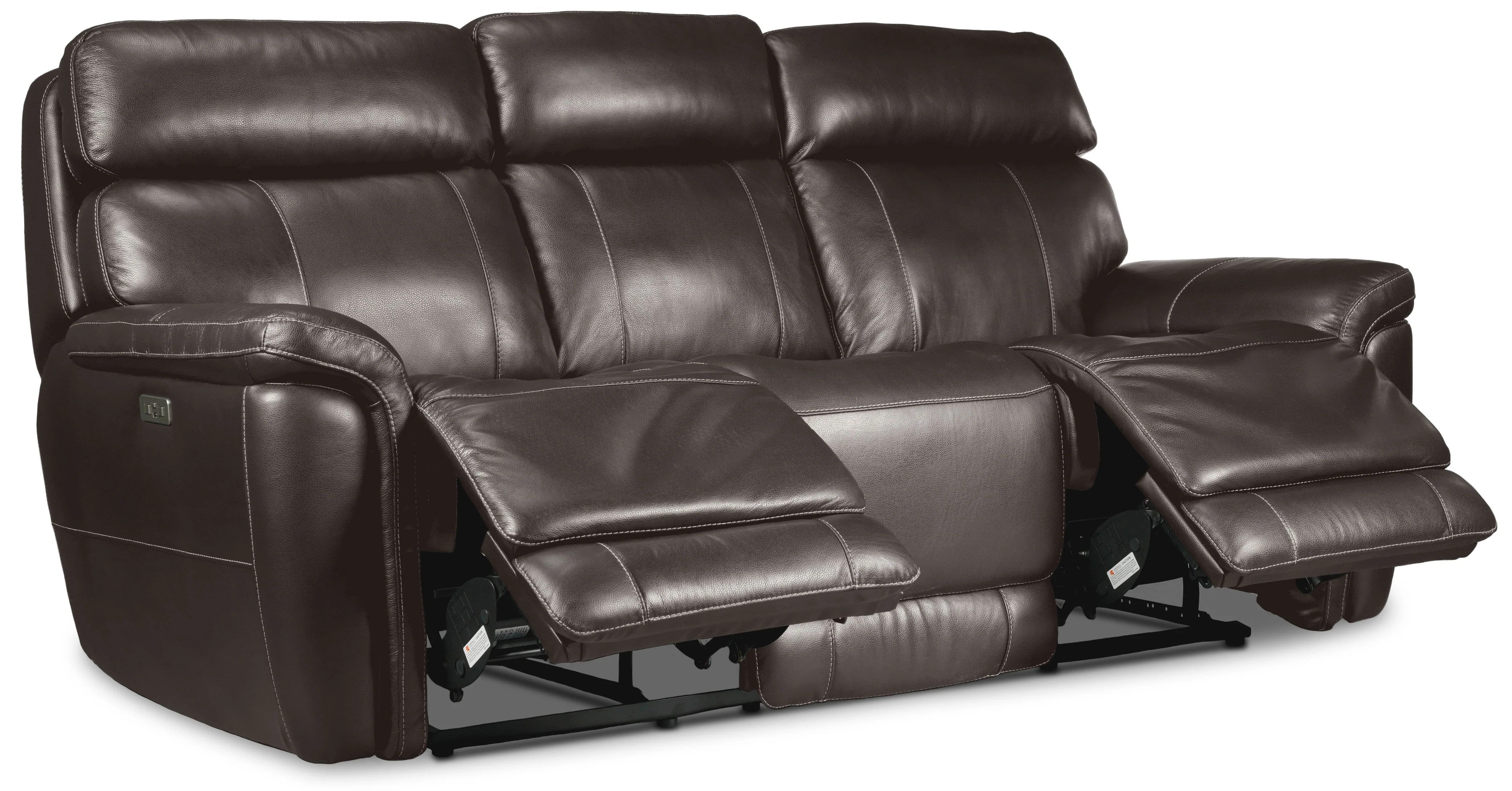 Stallion Leather Dual Power Reclining Sofa, Loveseat and Chair Set - Dark Grey - Image 2