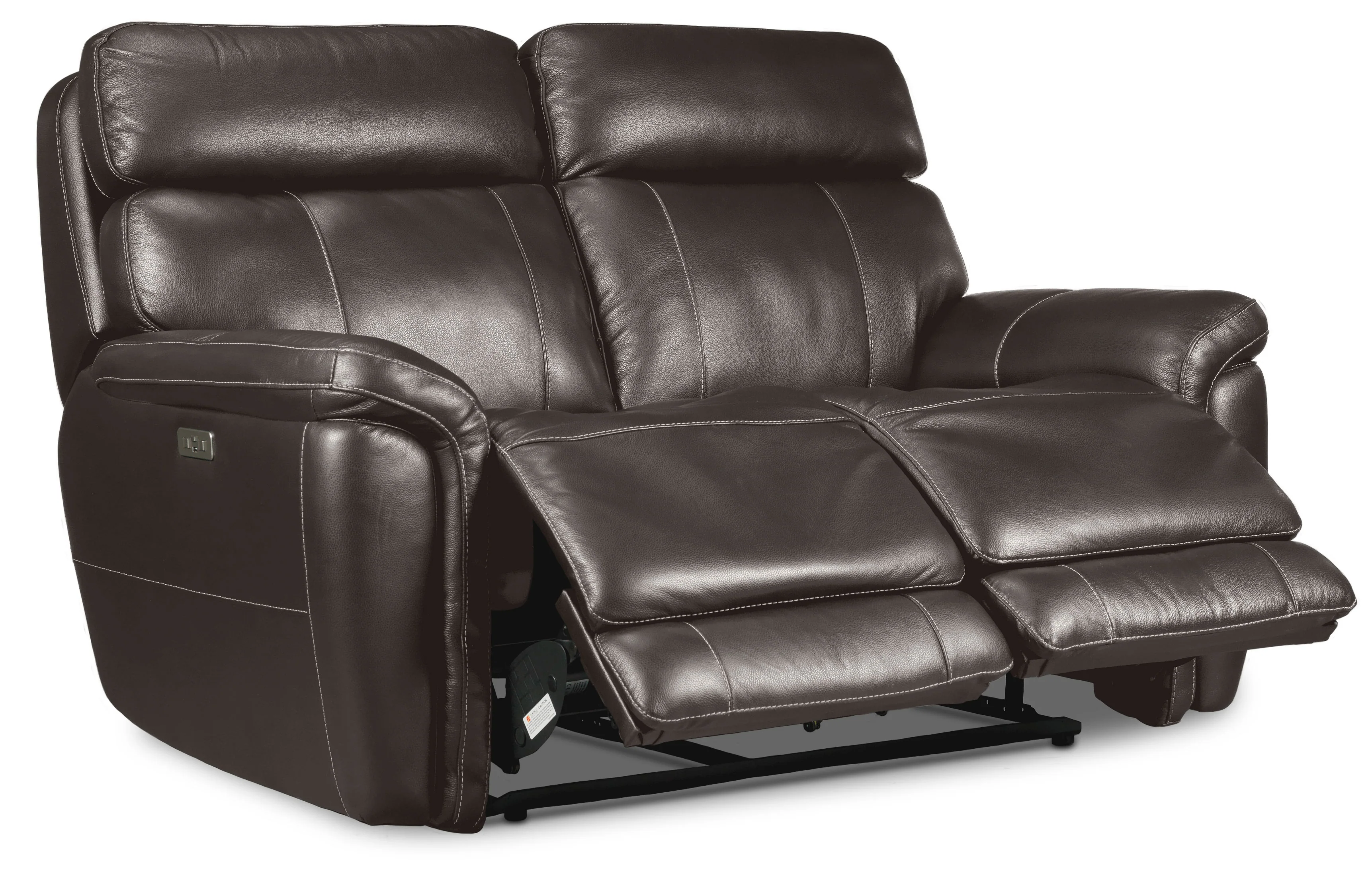 Stallion Leather Dual Power Reclining Sofa, Loveseat and Chair Set - Dark Grey - Image 3