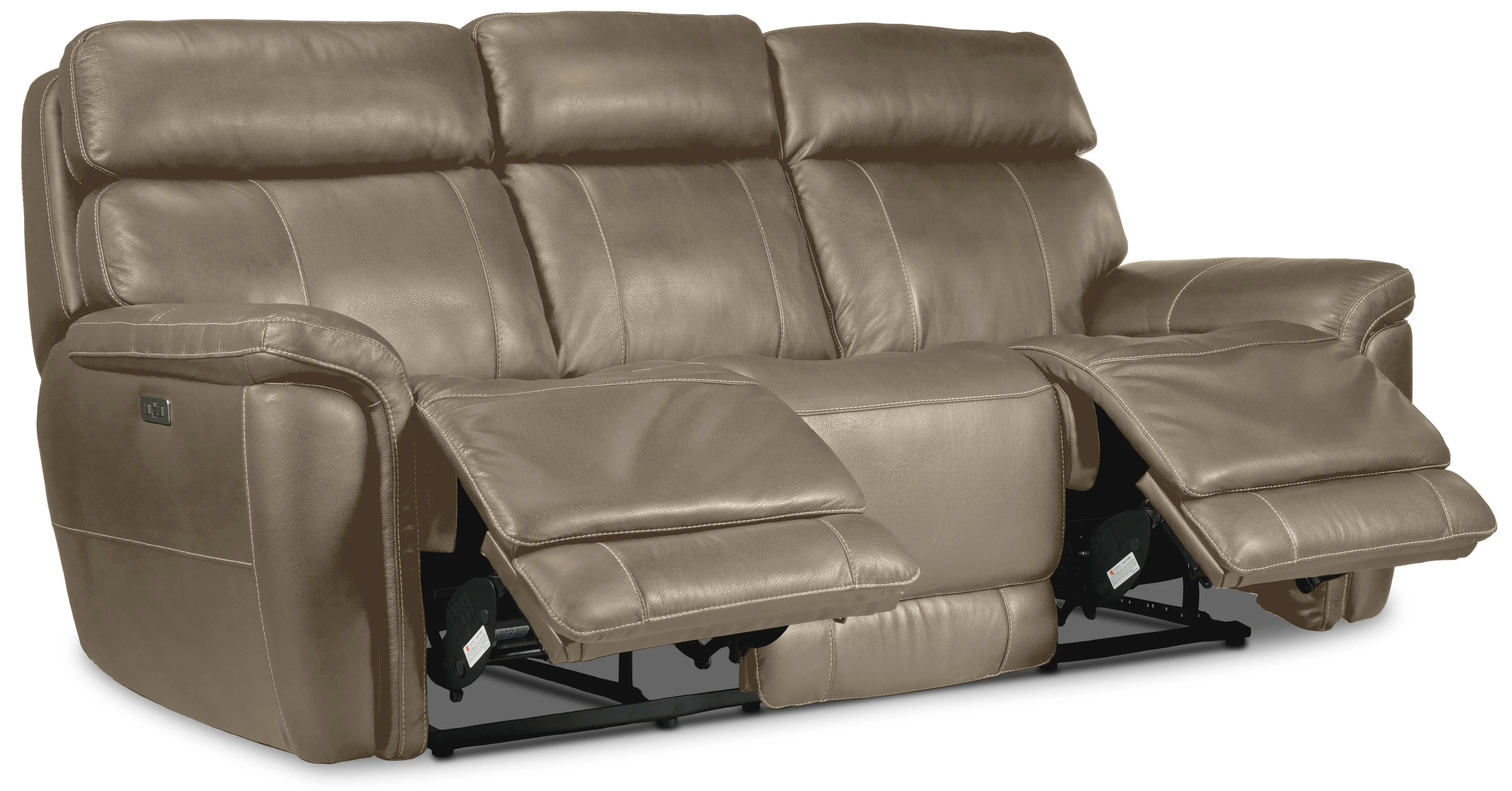 Stallion Leather Dual Power Reclining Sofa, Loveseat and Chair Set - Pebble - Image 2