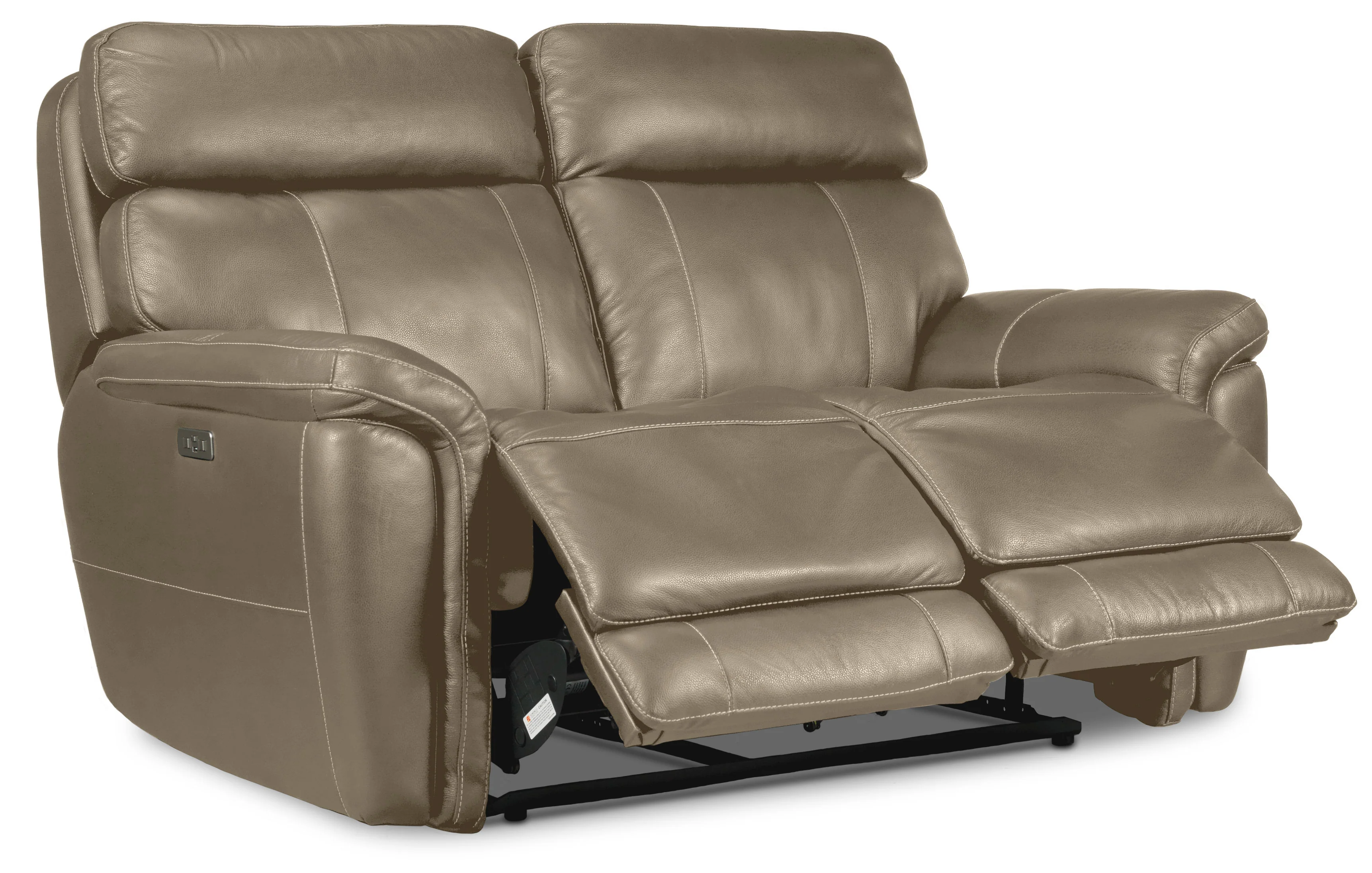 Stallion Leather Dual Power Reclining Sofa, Loveseat and Chair Set - Pebble - Image 3