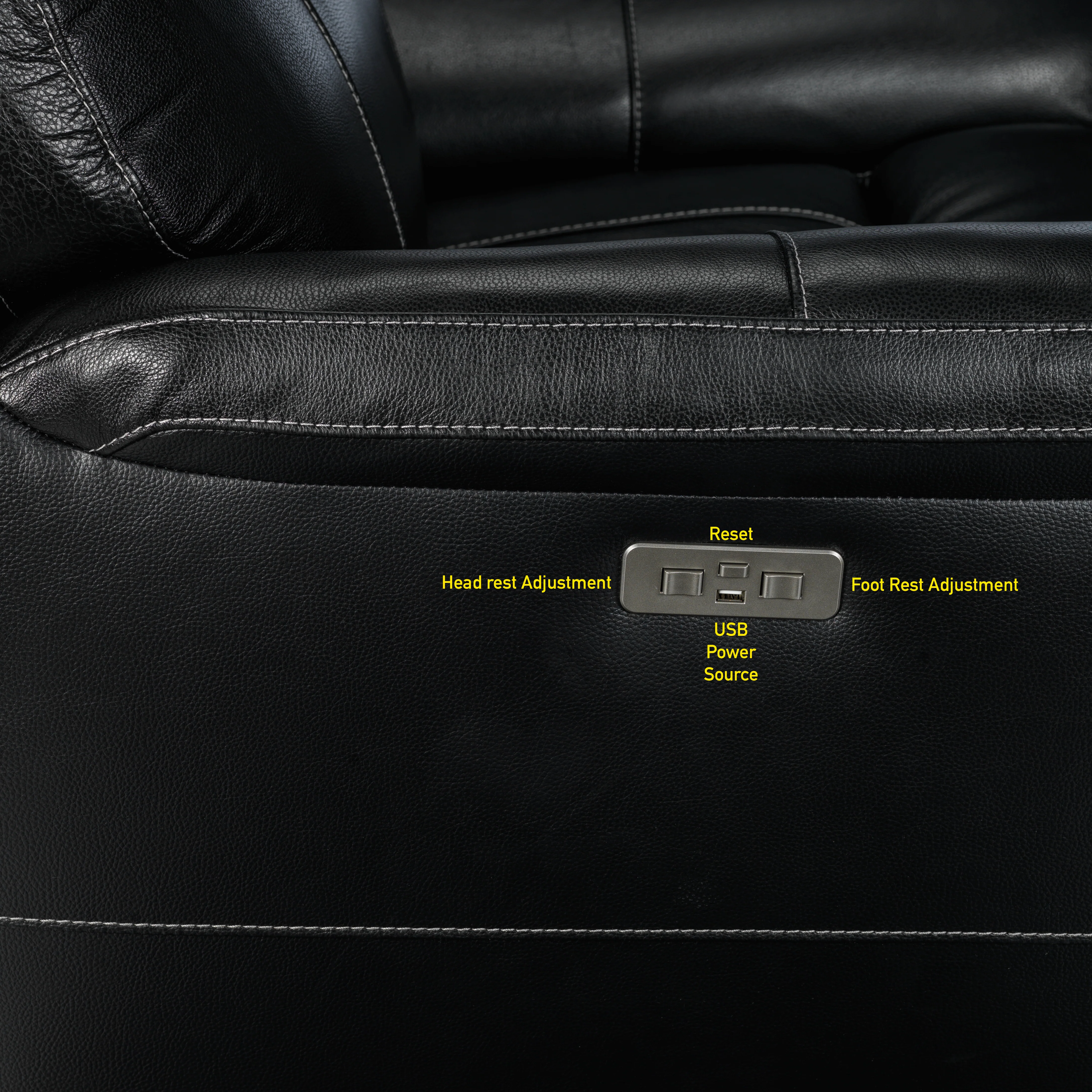 Stallion Leather Dual Power Recliner - Midnight Black - Image 6