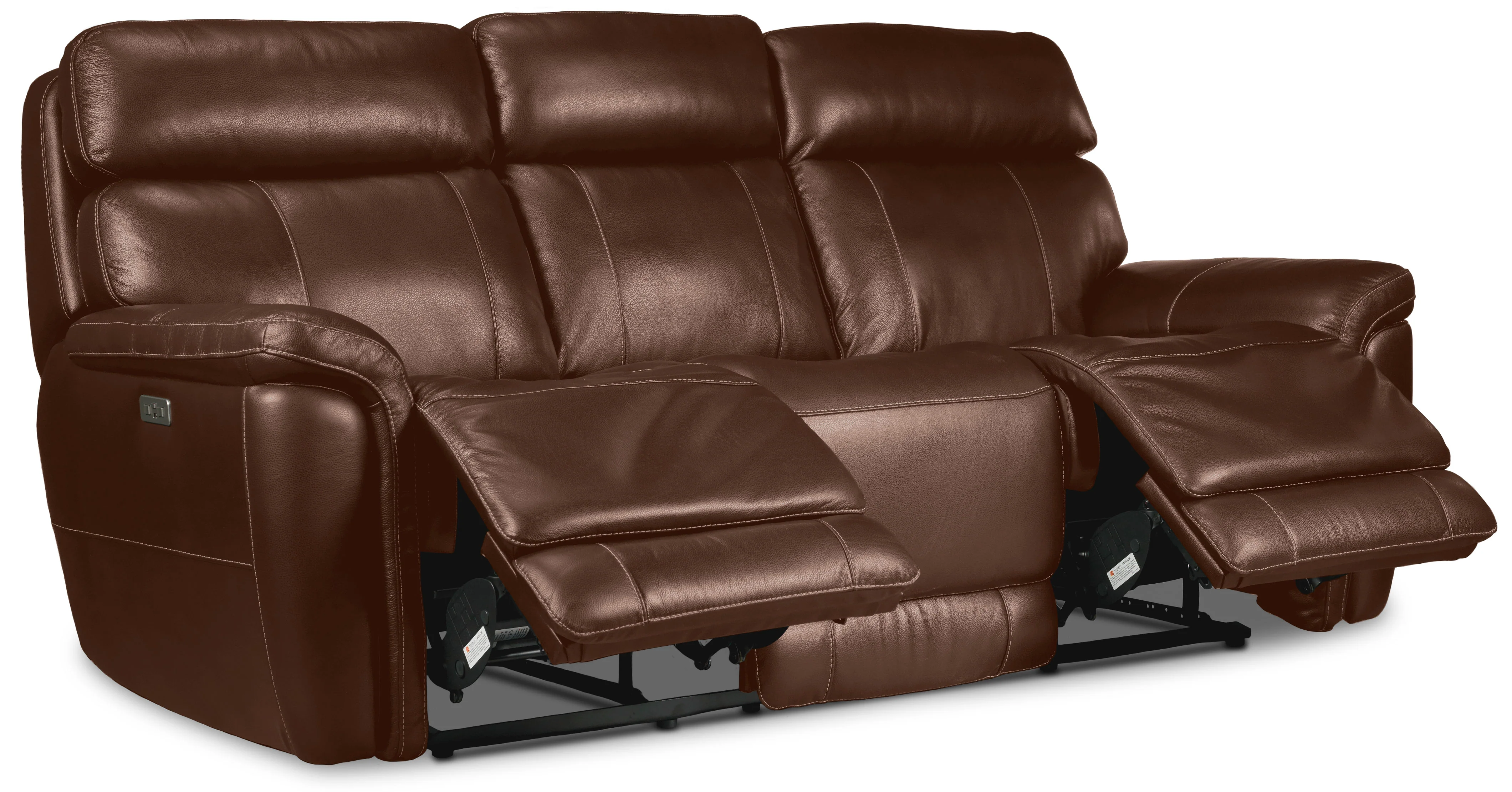 Stallion Leather Dual Power Reclining Sofa and Chair Set - Chestnut - Image 2