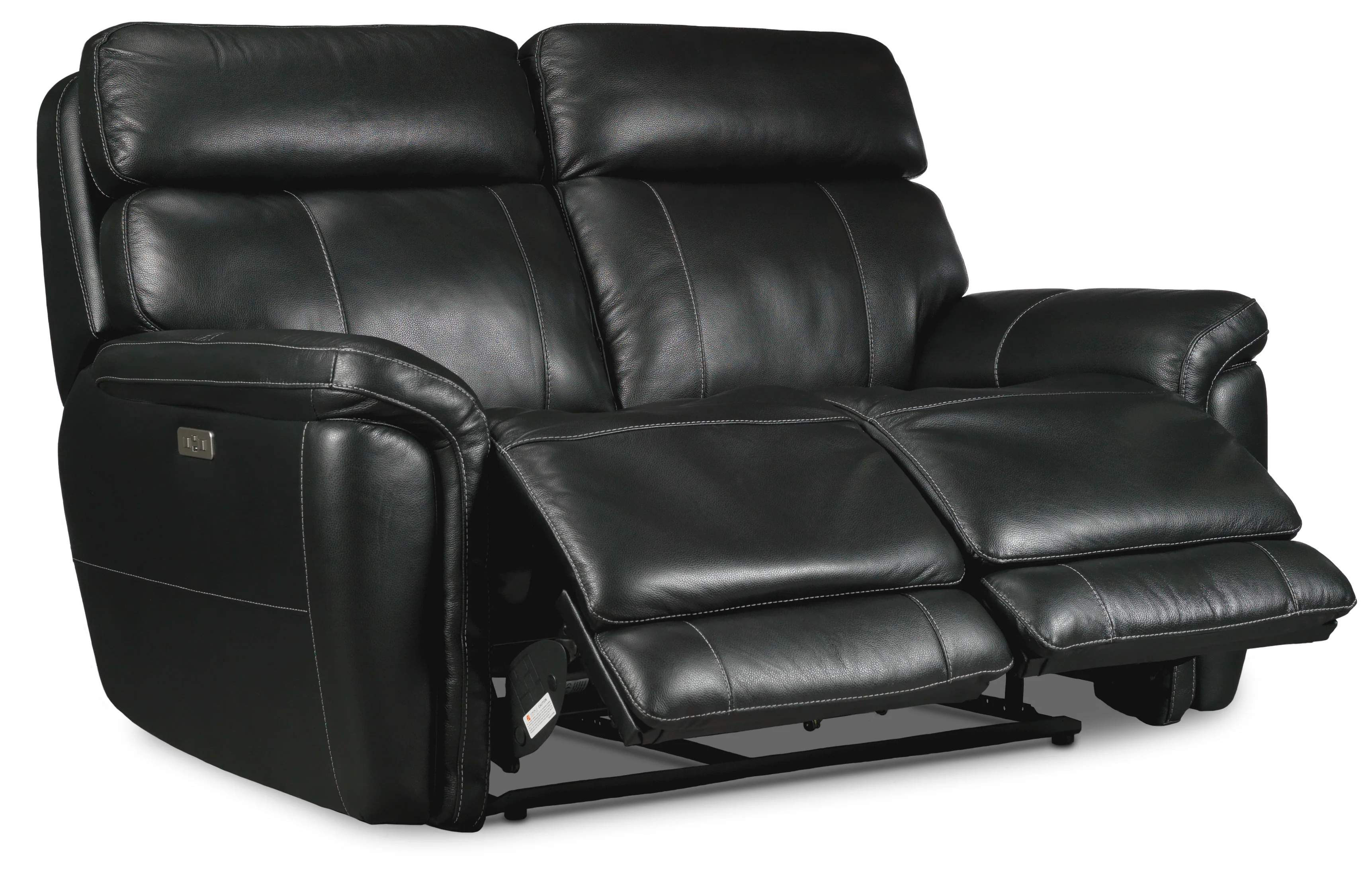Stallion Leather Dual Power Reclining Sofa and Loveseat Set - Midnight Black - Image 3