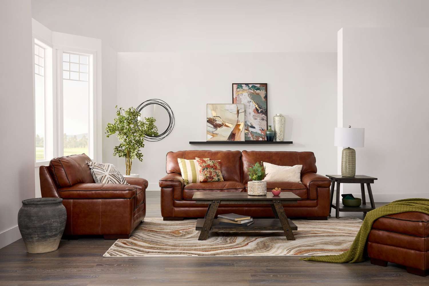 Stampede Leather Ottoman - Chestnut - Image 2