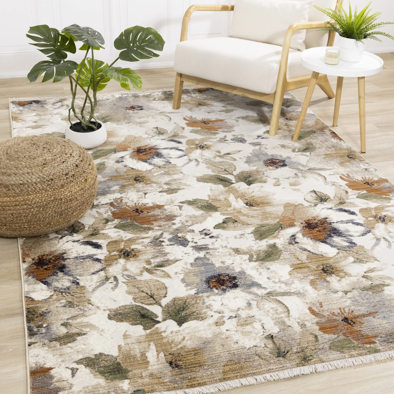 Sterling Contemporary Floral Area Rug - 5' X 8' - Cream/Green/Rust - Image 2