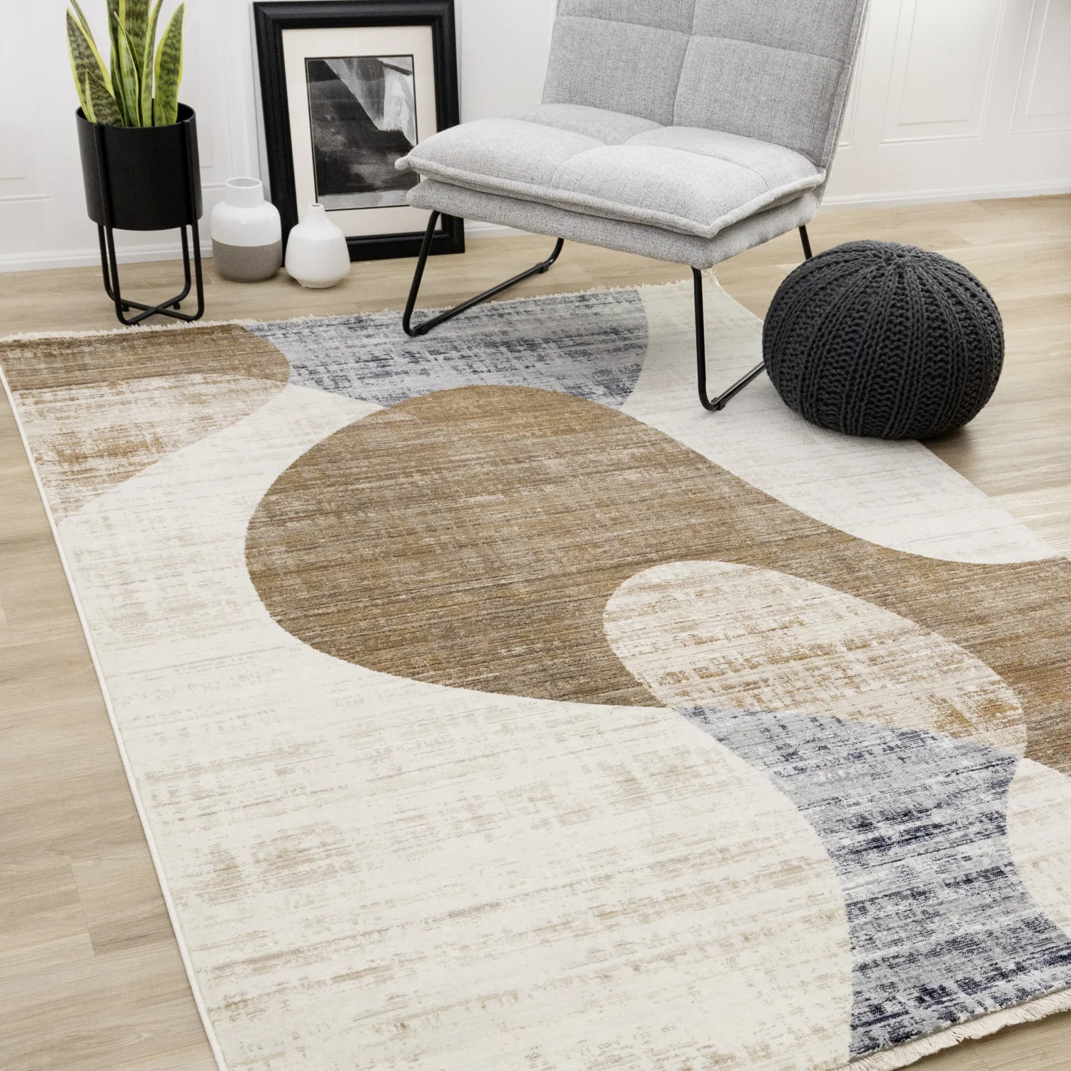 Sterling Modern Teardrop Area Rug - 5' X 8' - Brown/Cream - Image 2