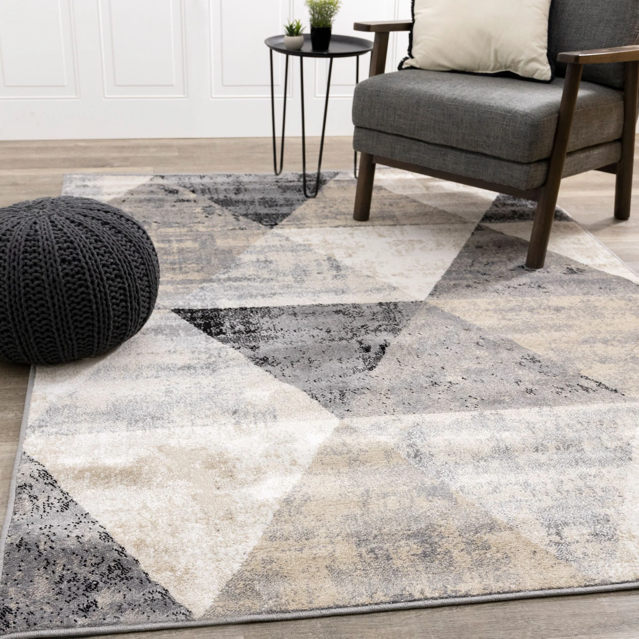 Stone Prism 6'7" x 9'7" Triangle Shapes Area Rug - Cream, Beige - Image 2