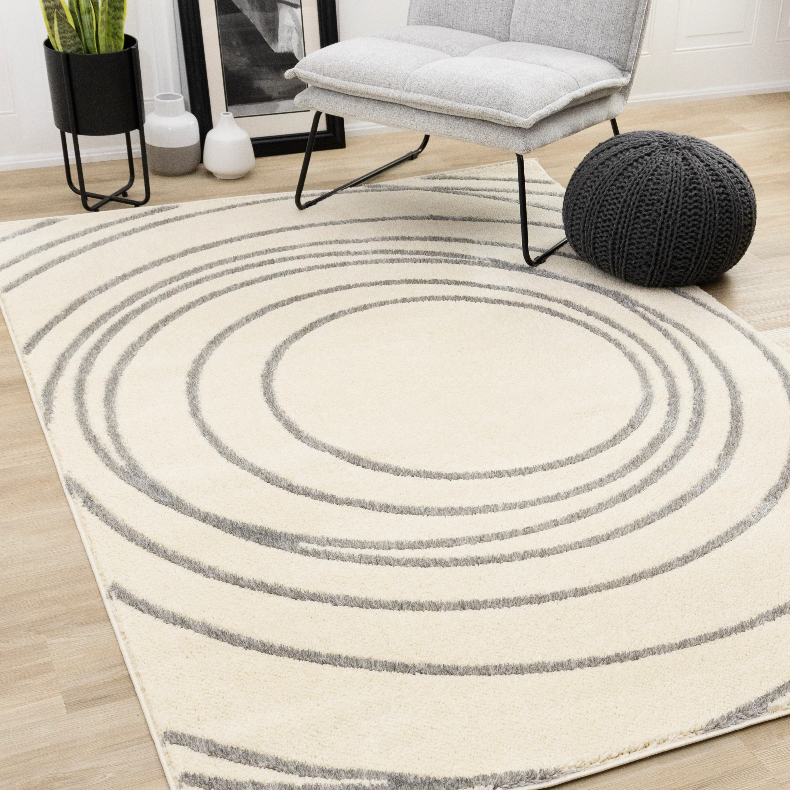 Sully 6'7" x 9'6" Circle Swirl Area Rug - Cream - Image 2