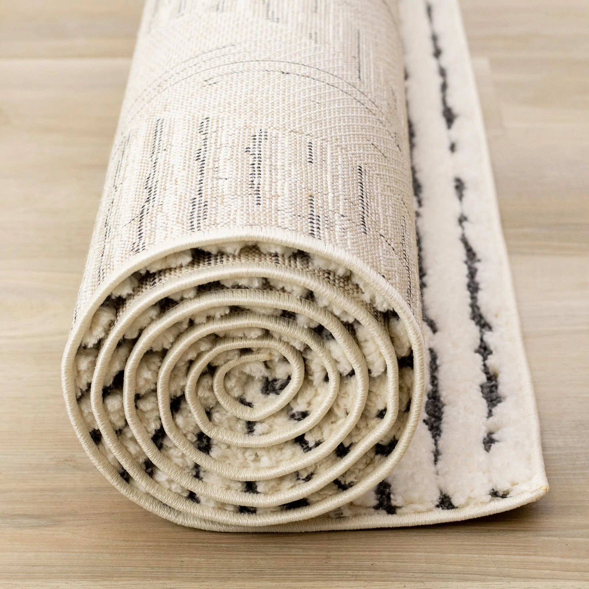 Talia 6'7" x 9'6" Striped Diamond Design Area Rug - Cream, Black - Image 10