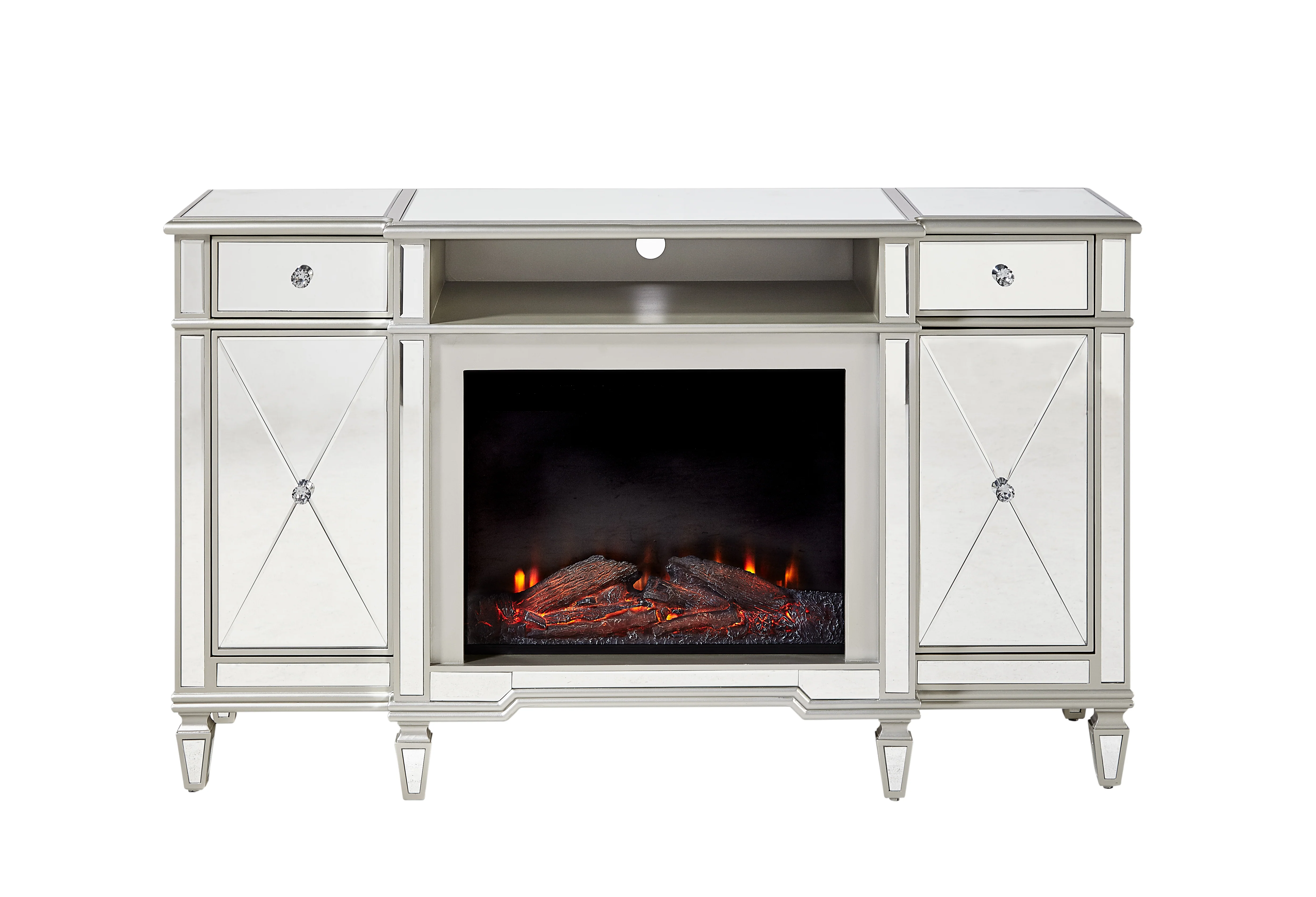 Tiffany Fireplace TV Stand - Mirrored Glass - Image 3