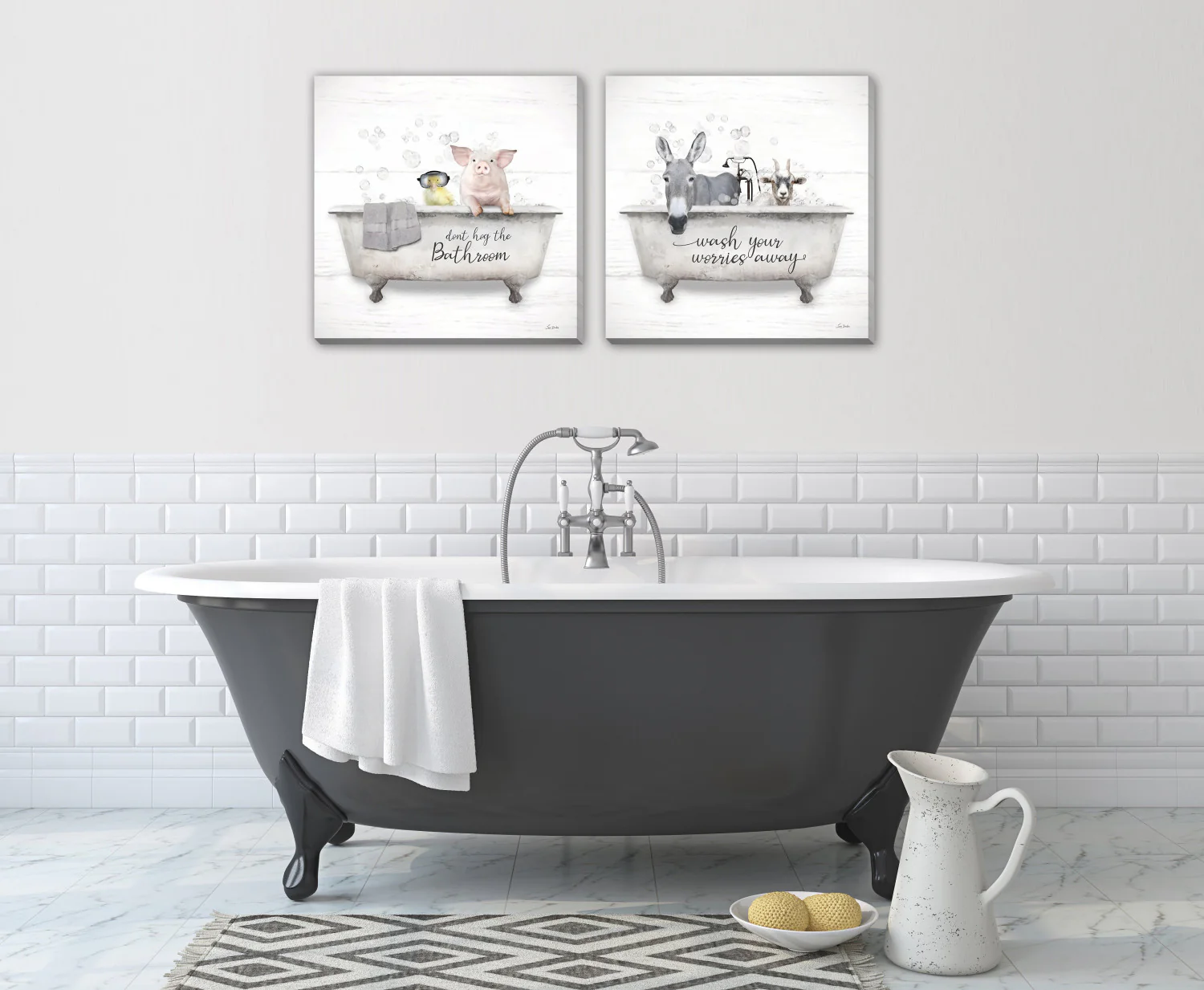 Tub Time Shenanigans Wall Art - Grey/White - 16 X 16 - Set of Two - Image 2