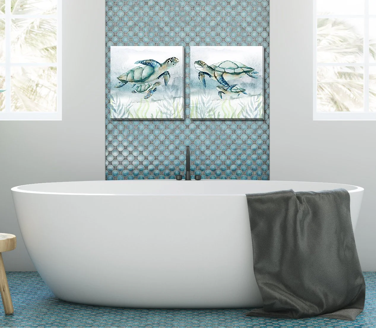 Turtle Tide Wall Art - Grey/White - 16 X 16 - Set of Two - Image 2