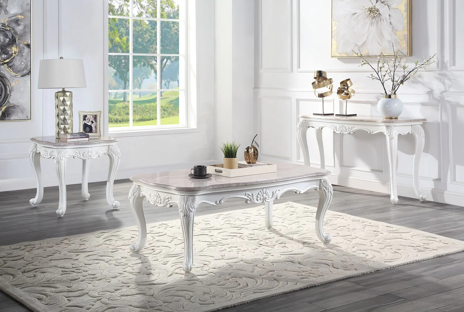 Uppsala Marble Sofa Table - White - Image 3