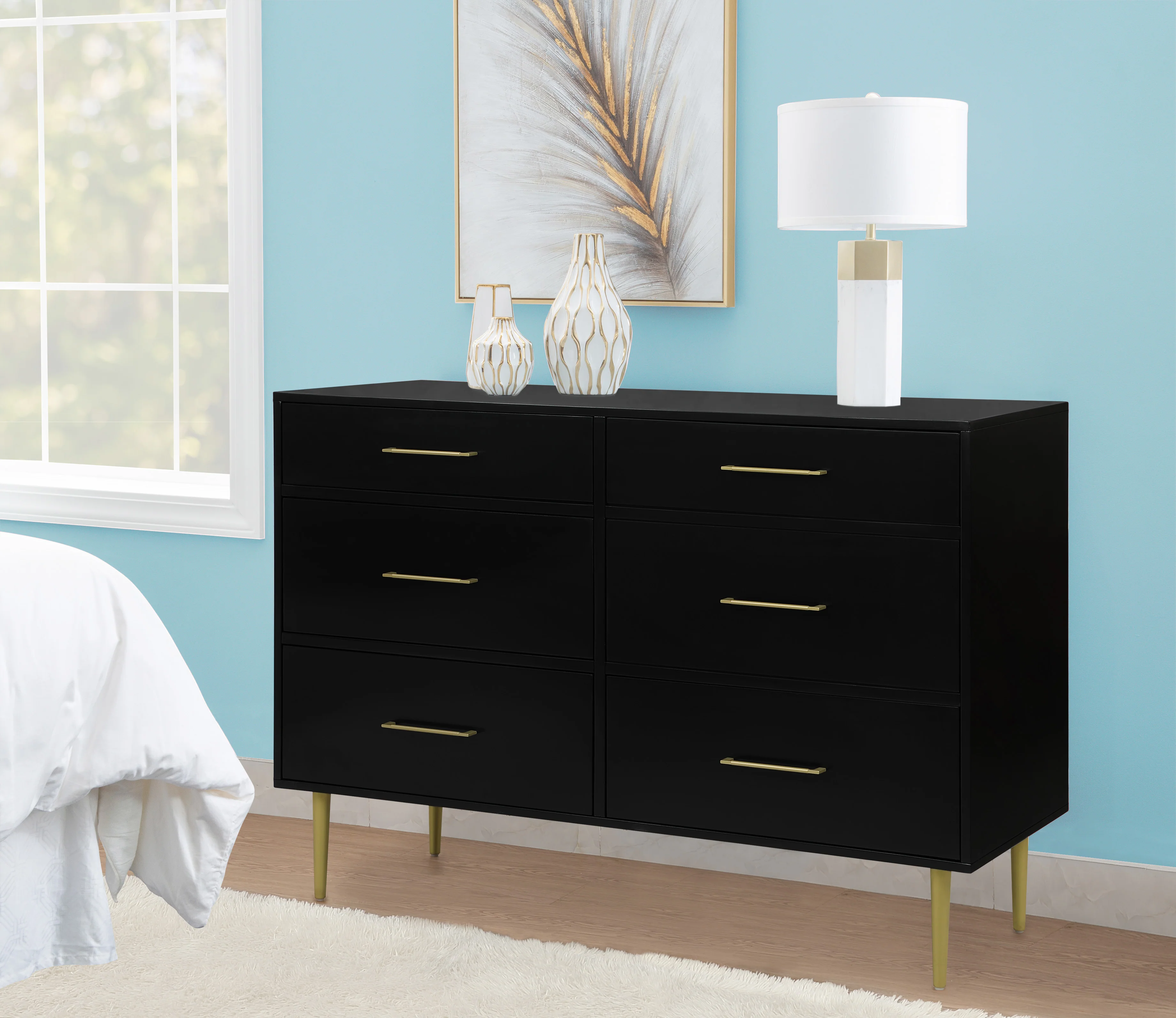 Valerie Glam 6 Drawer Dresser - Black - Image 2