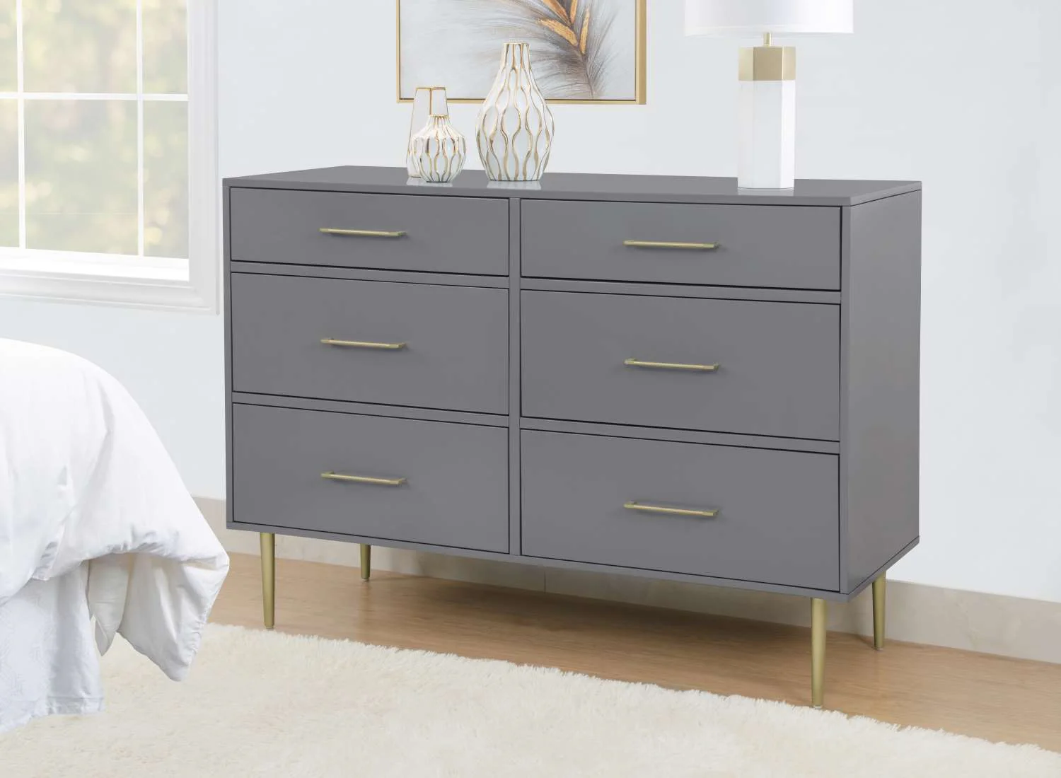 Valerie Glam 6-Drawer Dresser - Dark Grey - Image 2