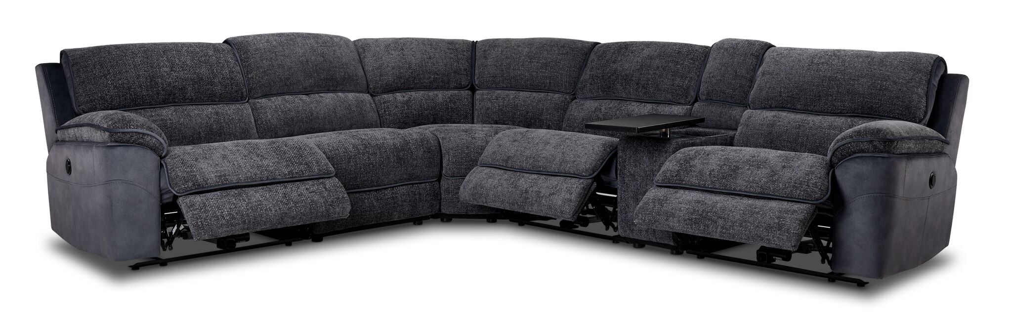 Vandelay 6-Piece Dual Power Reclining Sectional with Console and Reclining Armless Chair - Blue - Image 3