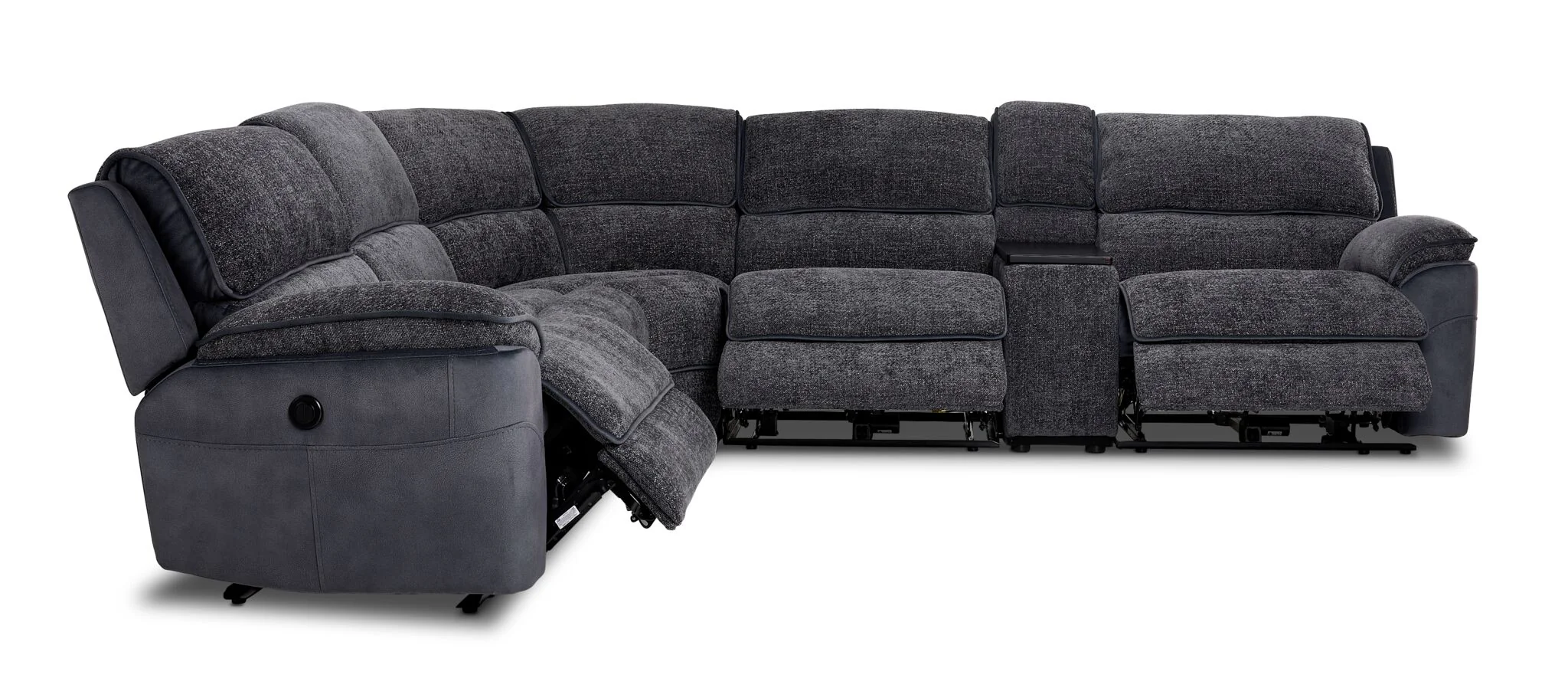Vandelay 6-Piece Dual Power Reclining Sectional with Console and Reclining Armless Chair - Blue - Image 5