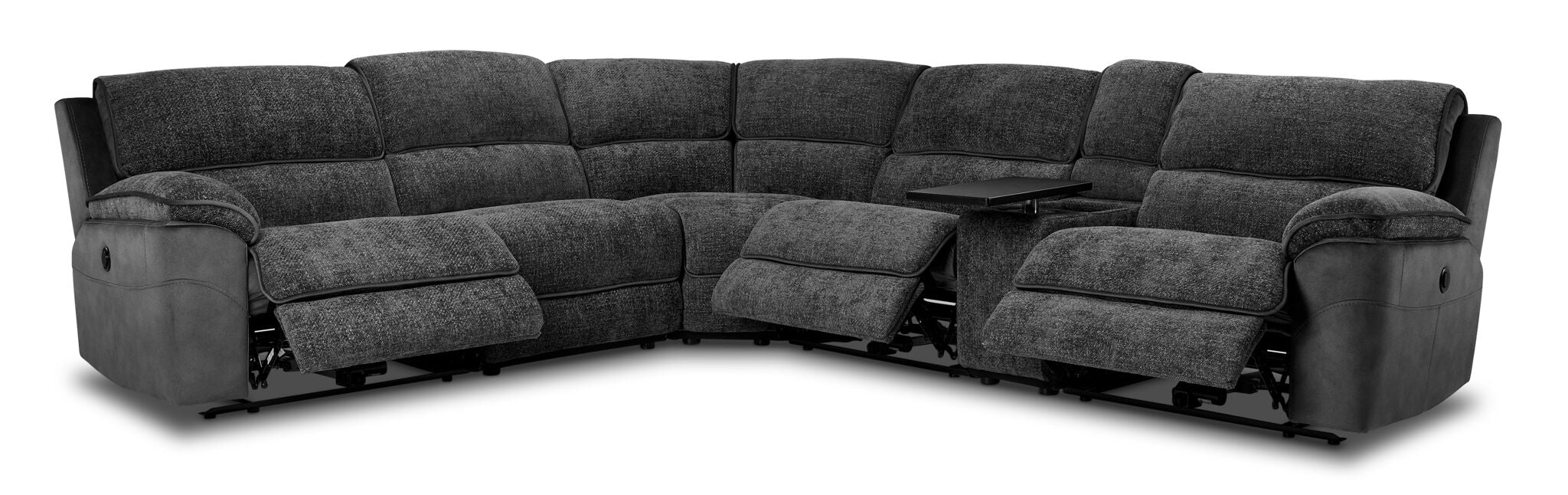 Vandelay 6-Piece Dual Power Reclining Sectional with Console and Reclining Armless Chair - Grey - Image 4