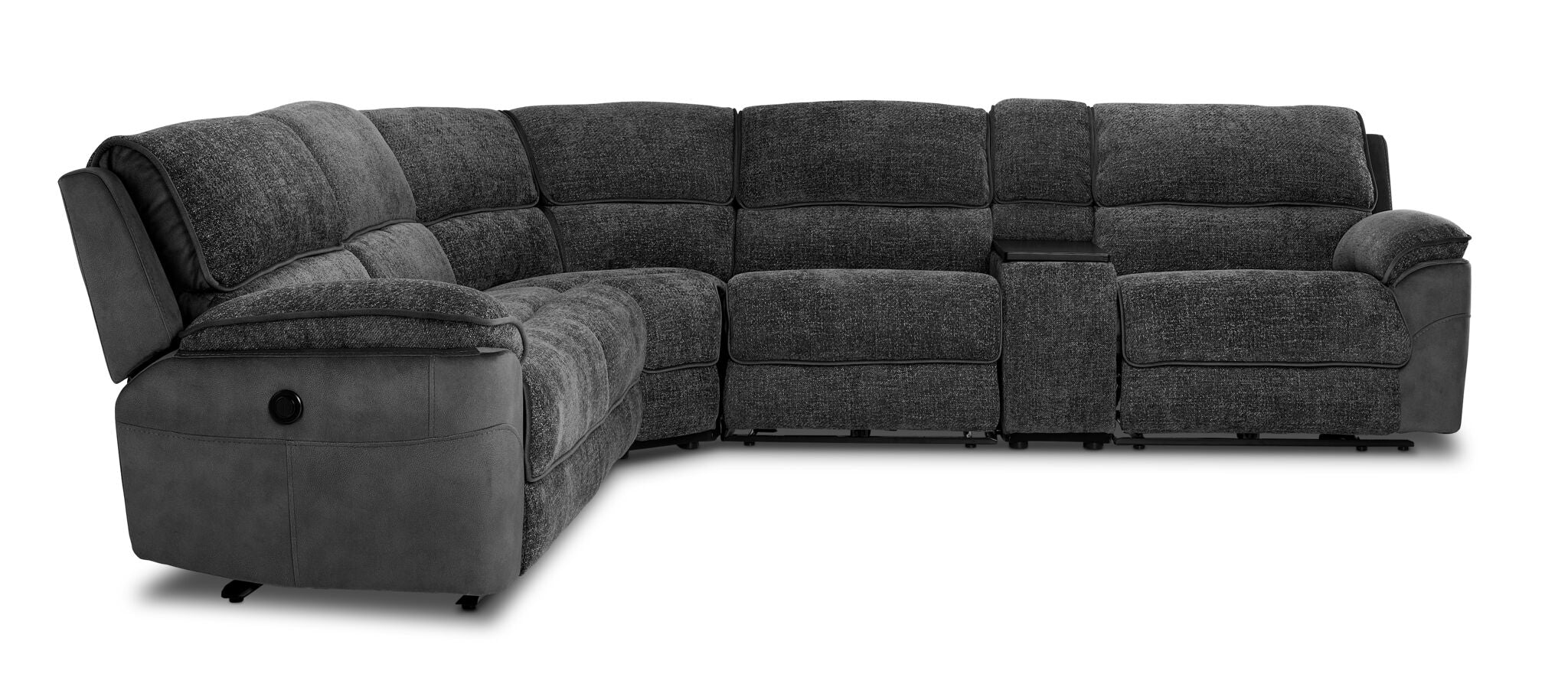 Vandelay 6-Piece Dual Power Reclining Sectional with Console - Grey - Image 2