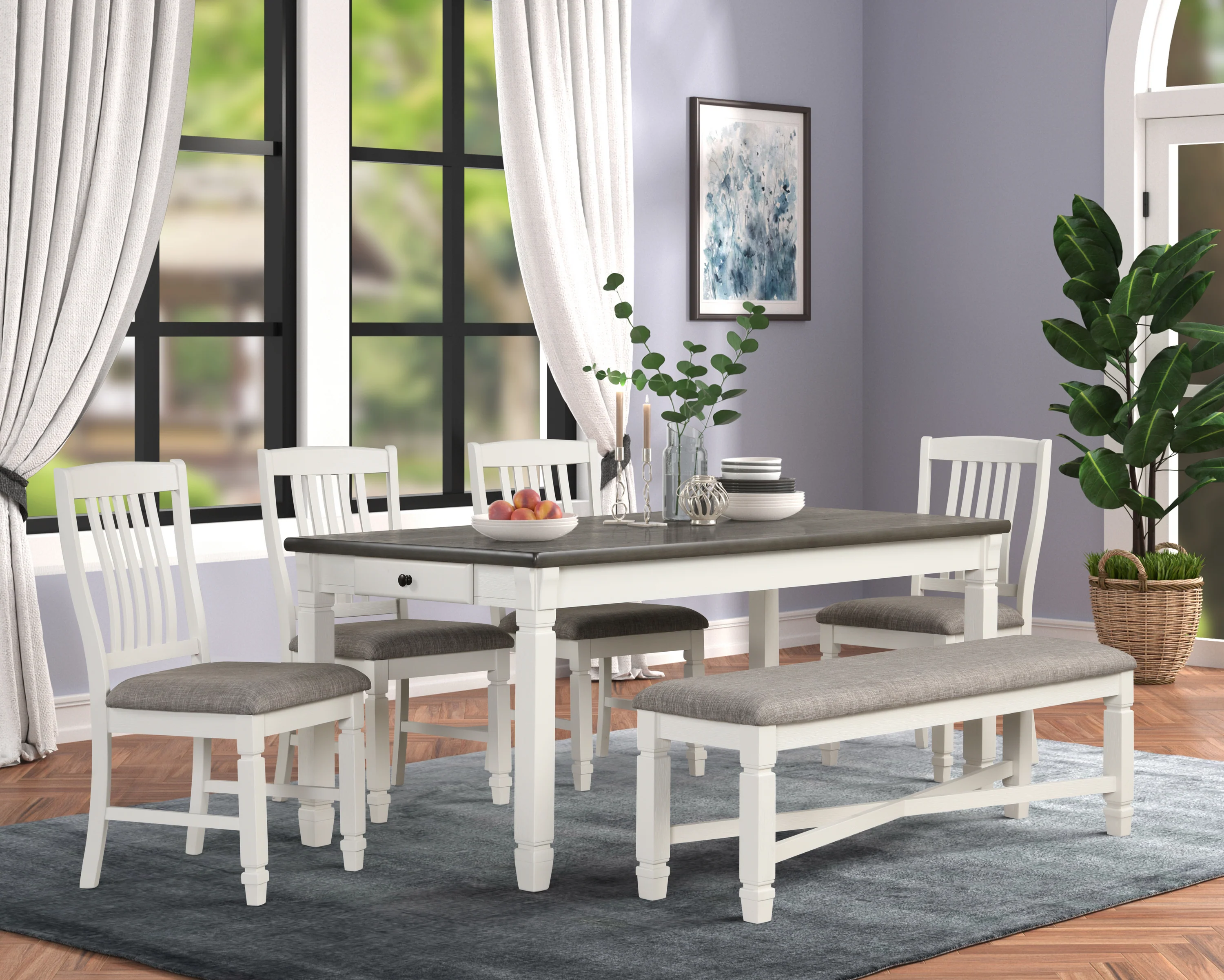 Vespera 6-Piece Dining Set - Brownish Grey, White - Image 5