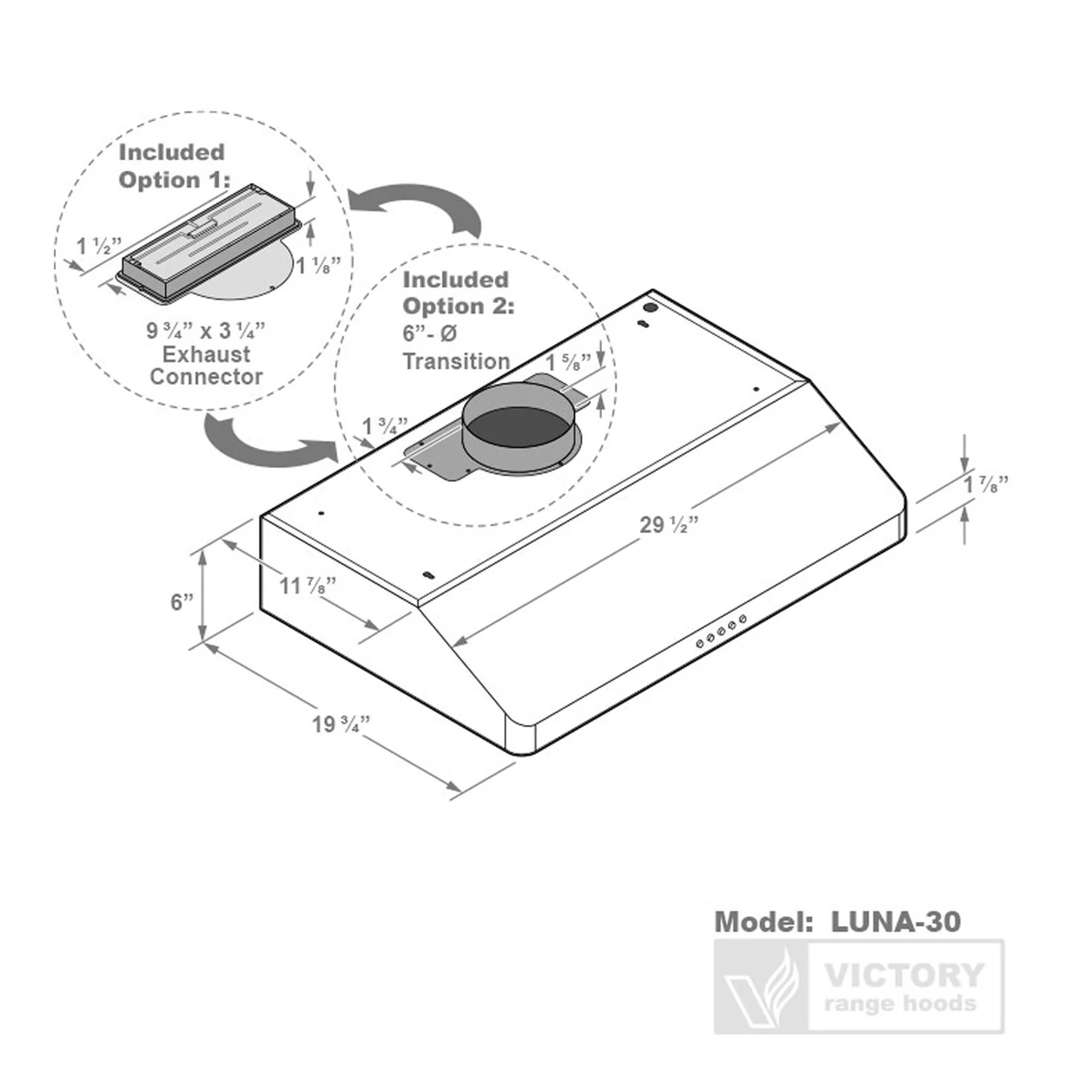 VICTORY Stainless Steel 30" 600 CFM Under Cabinet Range Hood - Luna-M-30 - Image 6