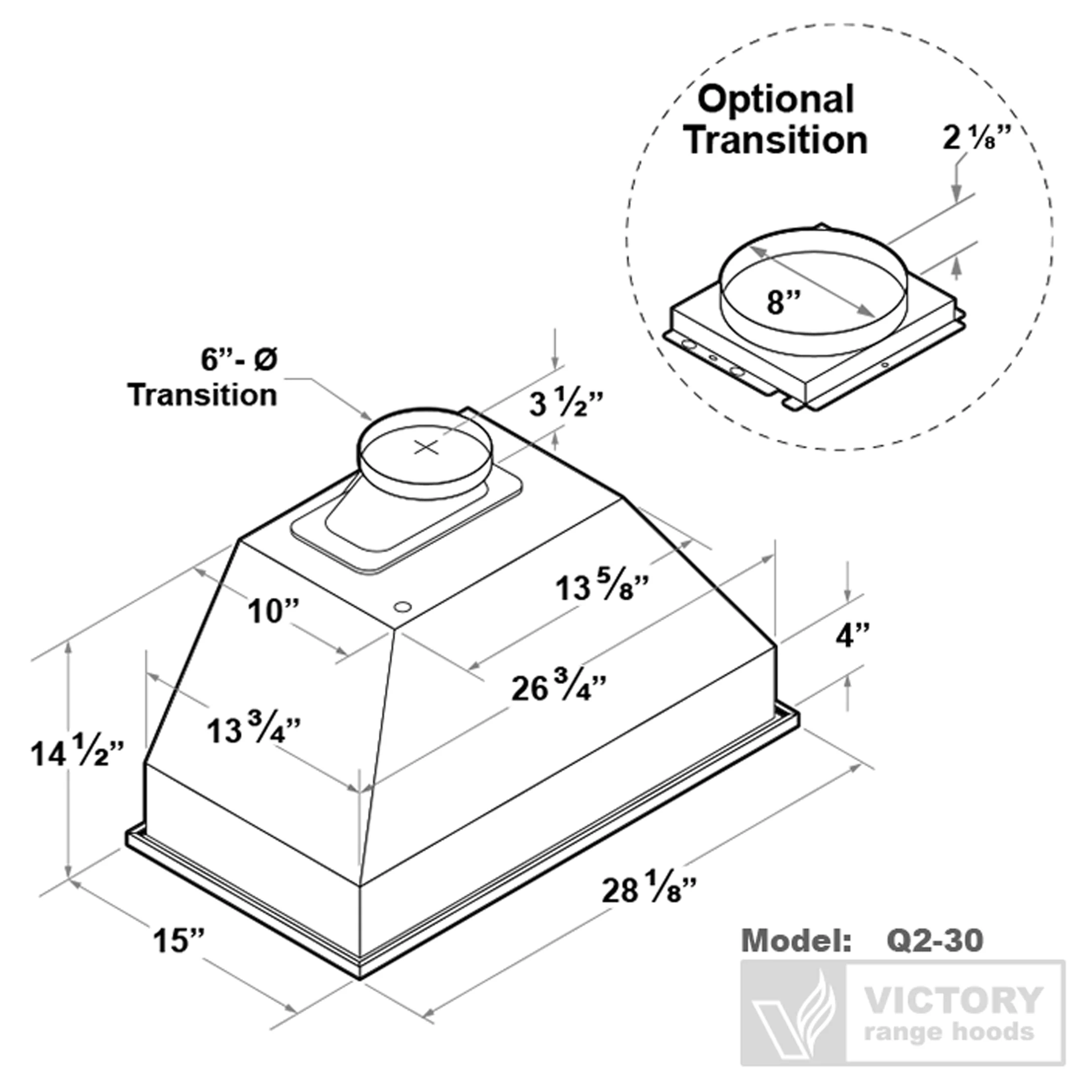 VICTORY Stainless Steel 30" 700 CFM Range Hood Insert - Q2-30 - Image 5