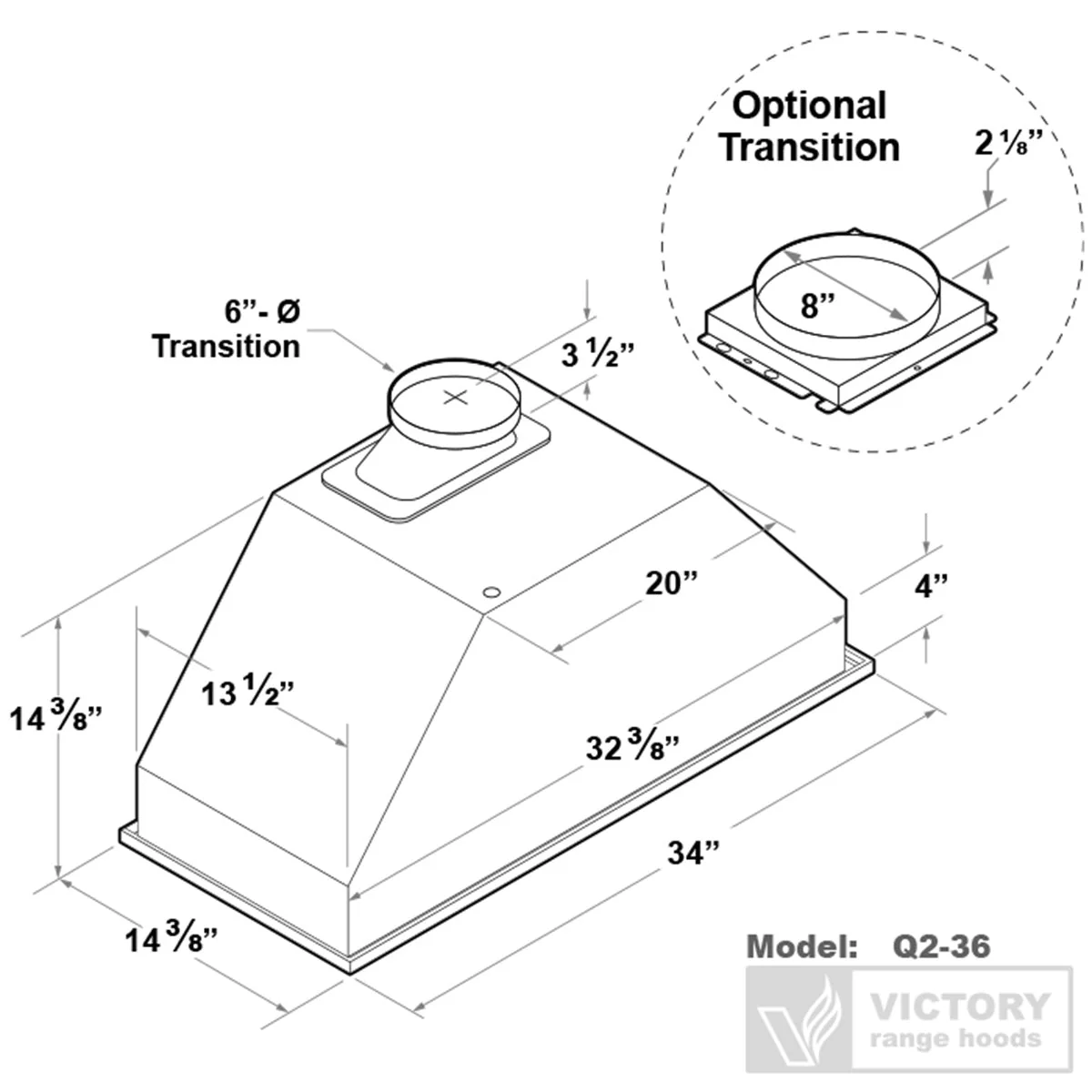 VICTORY Stainless Steel 36" 700 CFM Range Hood Insert - Q2-36 - Image 5