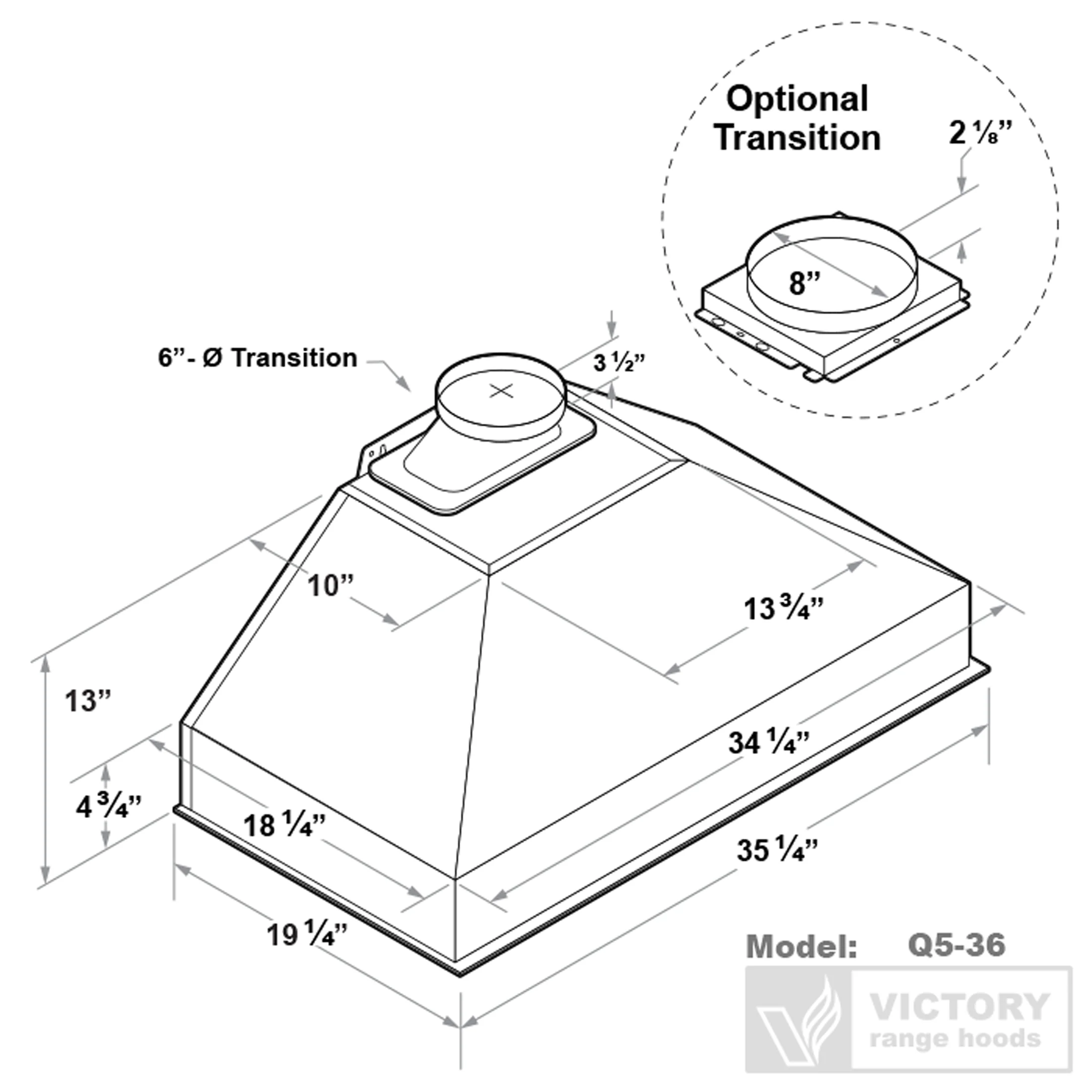 VICTORY Stainless Steel 36" 750 CFM Range Hood Insert - Q5-36 - Image 5