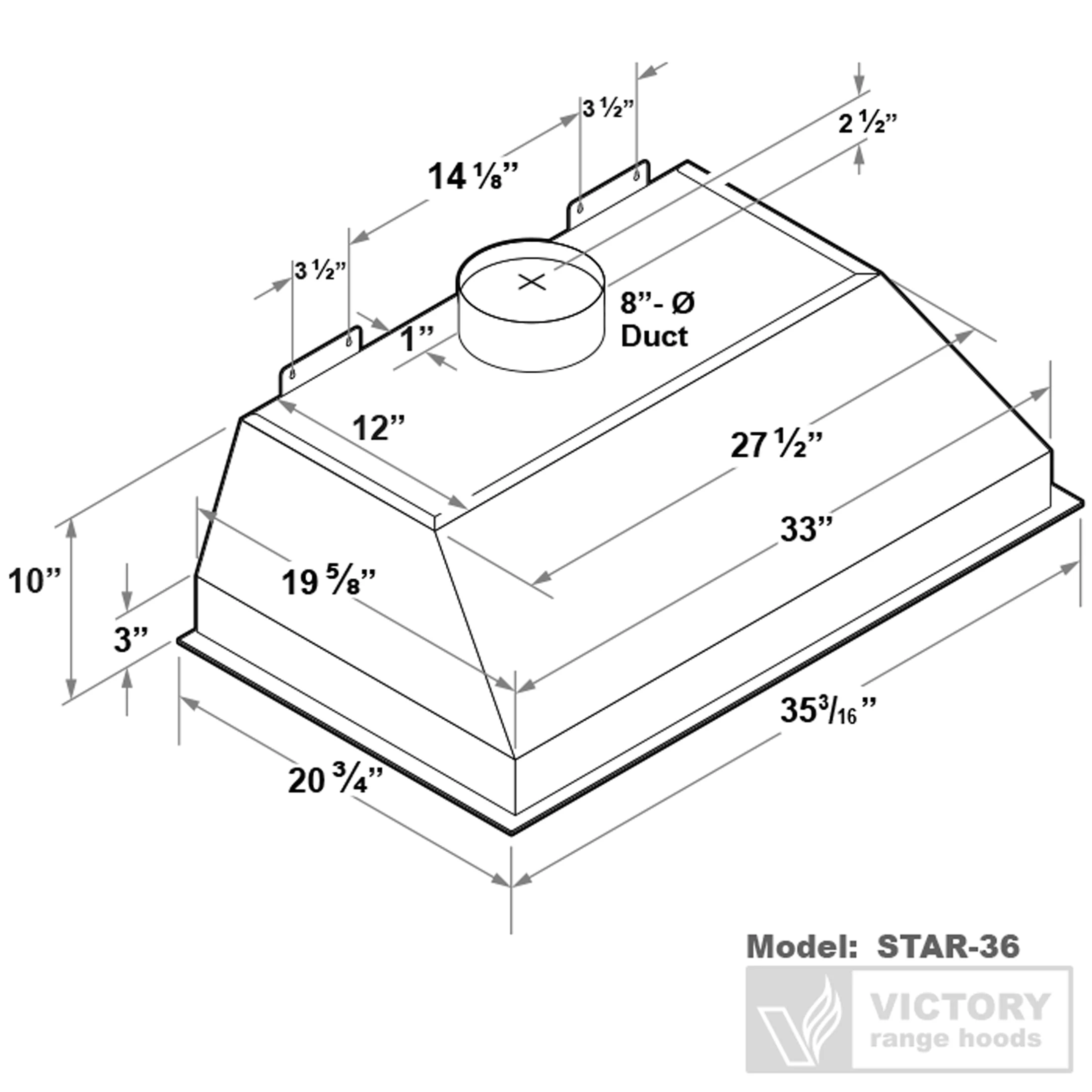 VICTORY Stainless Steel 36" 900 CFM Range Hood Insert - Star-36 - Image 5