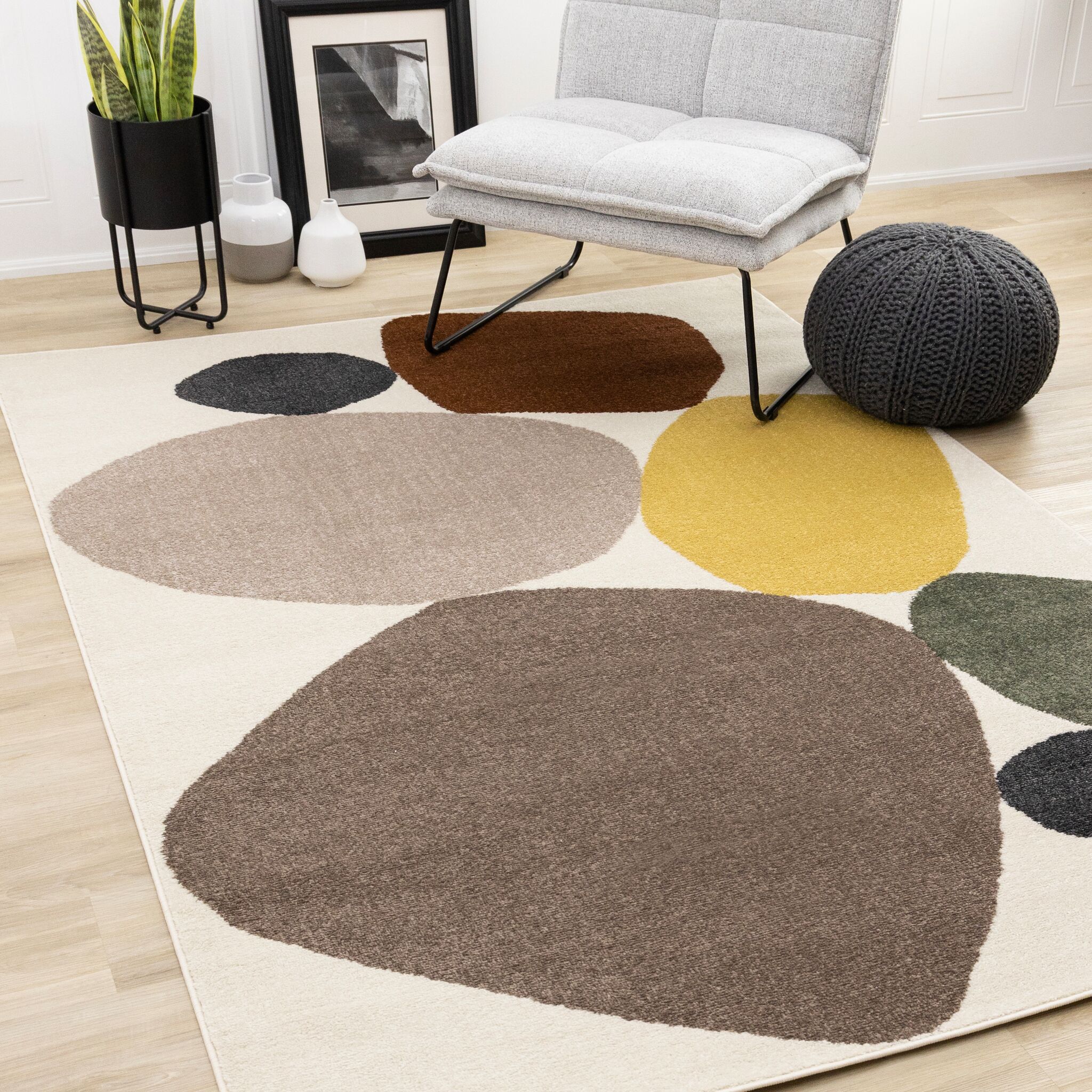 Warm Elements 7'10" x 10'6" Pebbles Design Area Rug - Cream - Image 2