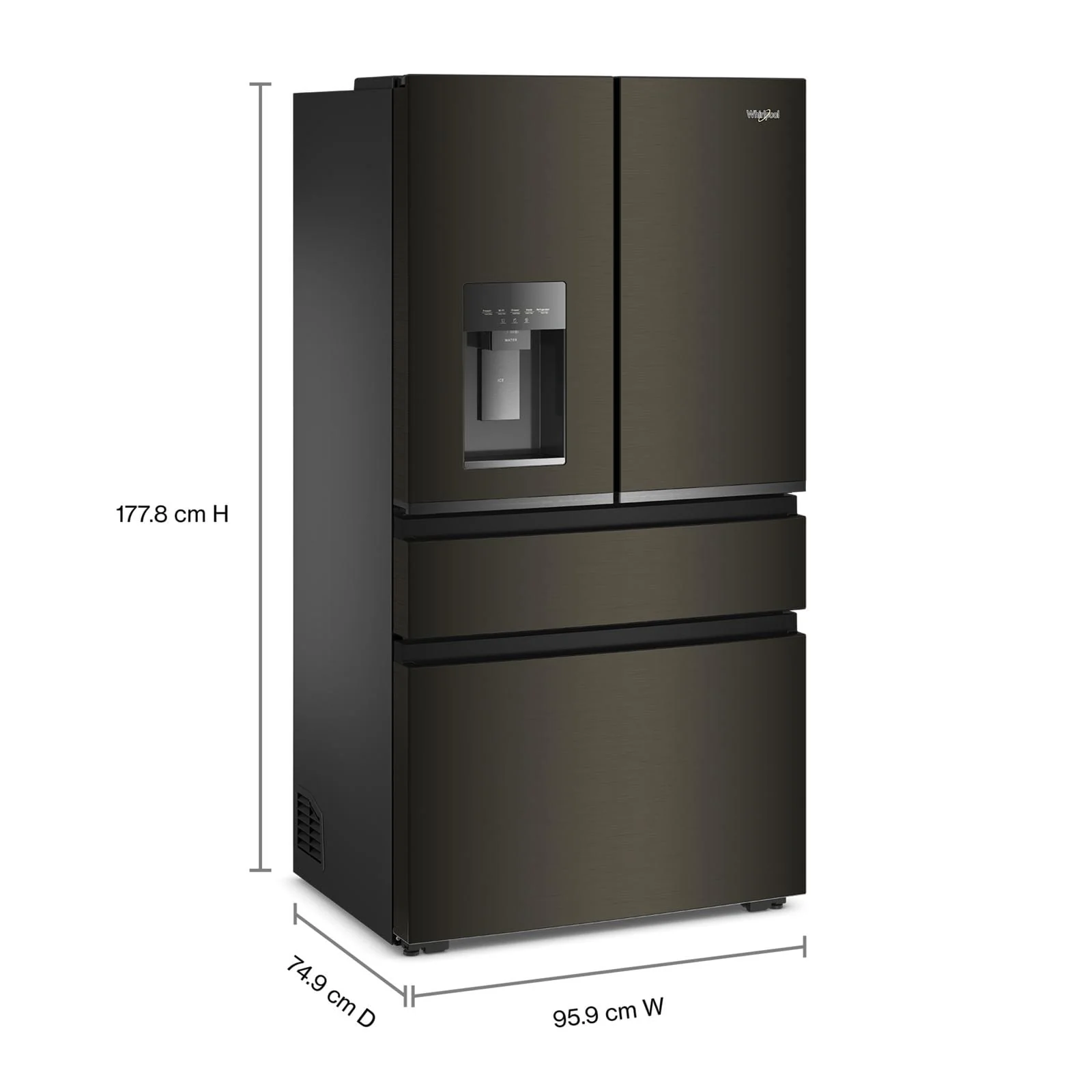 Whirlpool 36" 22.0 Cu. Ft. Black Stainless Steel Counter-Depth 4-Door French Door Refrigerator – WRMC7036RV - Image 3