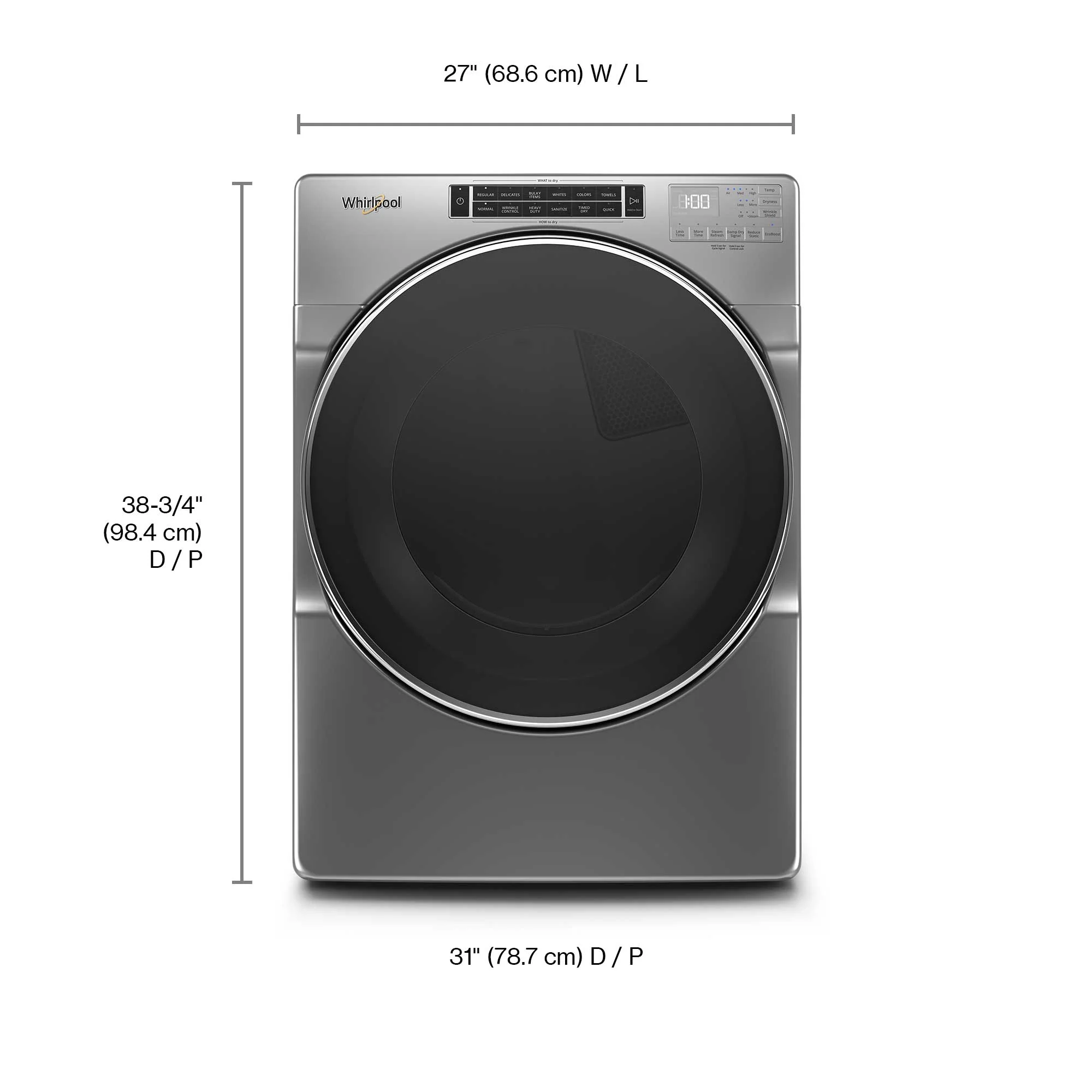 Whirlpool Chrome Shadow Front Load Electrical Dryer (7.4 cu.ft.) - YWED8620HC - Image 5