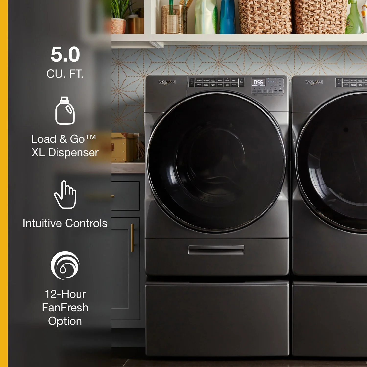 Whirlpool Chrome Shadow Front-Load Washer (5.8 cu. ft.) & Electric Dryer (7.4 cu. ft.) - WFW8620HC/YWED8620HC - Image 7
