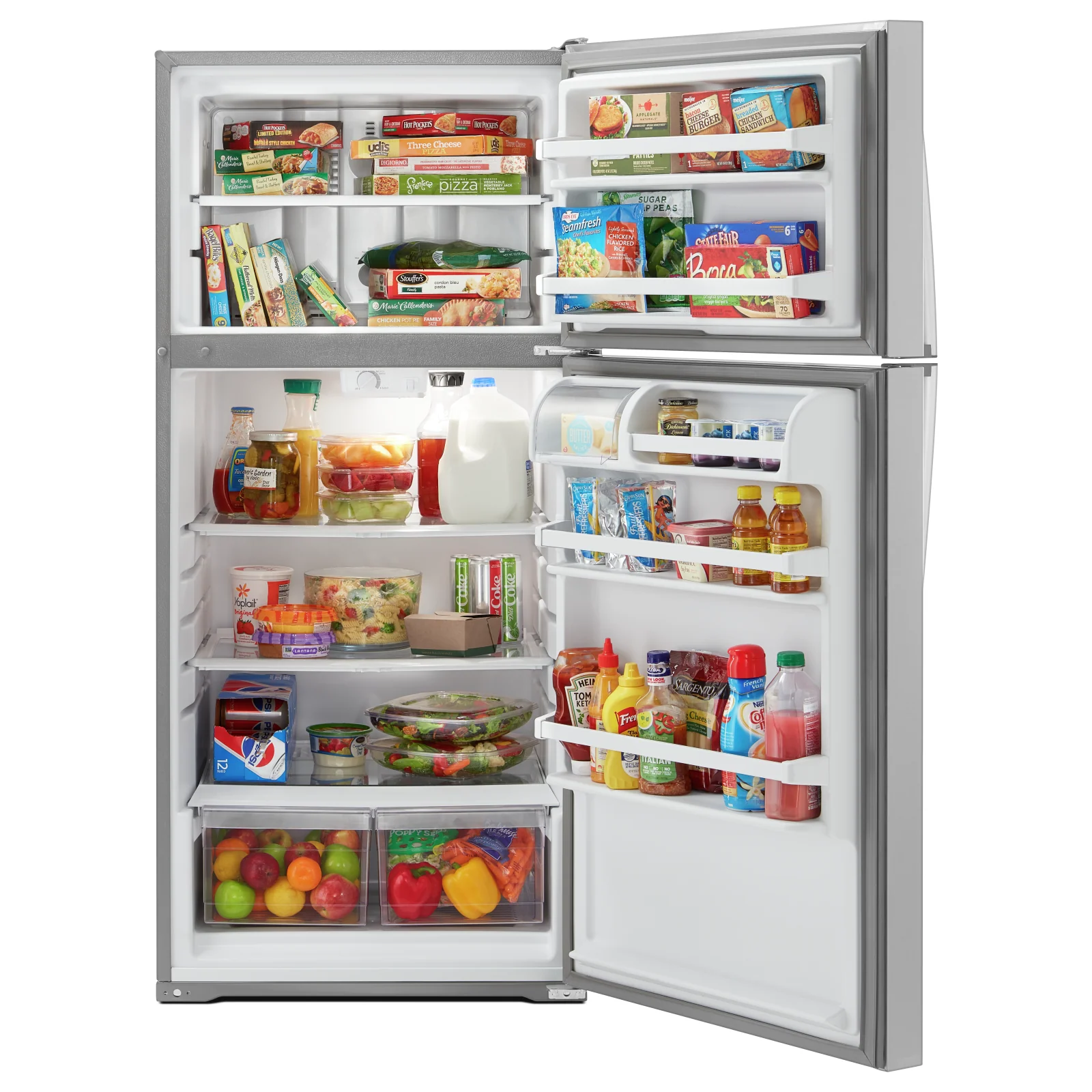 Whirlpool 28" 14 Cu. Ft. Monochromatic Stainless Steel Top-Freezer Refrigerator - WRT134TFDM - Image 4