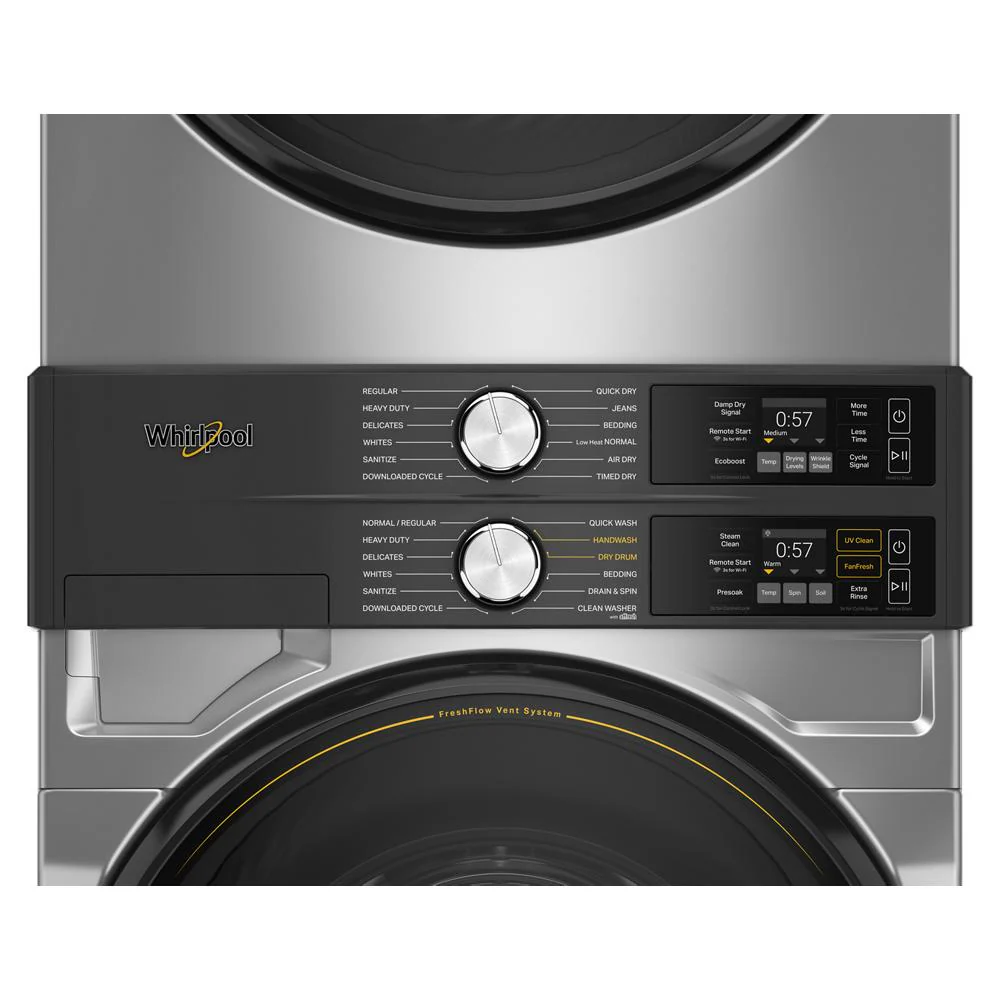 Whirlpool Radiant Silver Front Load Laundry Tower with FreshFlowTM Vent System and UV Clean Technology (5.2 cu. ft. Washer & 7.4 cu. ft. Electric Dryer) - YWEF5727TR - Image 4