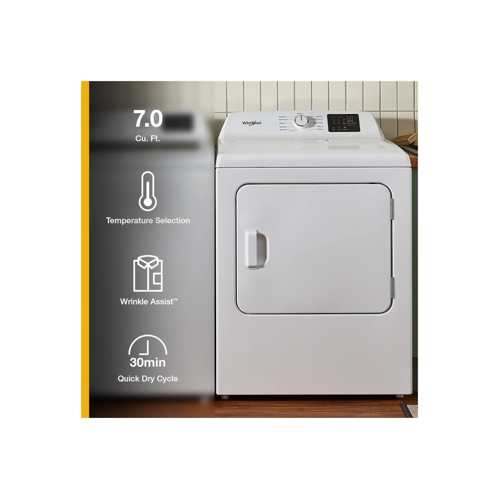 Whirlpool White Electric Dryer (7.0 Cu. Ft.) with Adaptive Dry - YWED4105SW - Image 10