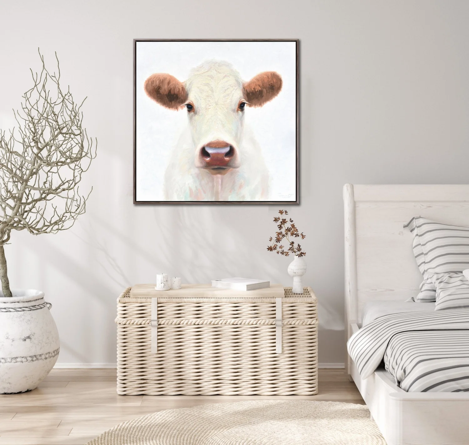 White Cow Portrait Wall Art - White - 24 X 24 - Image 2