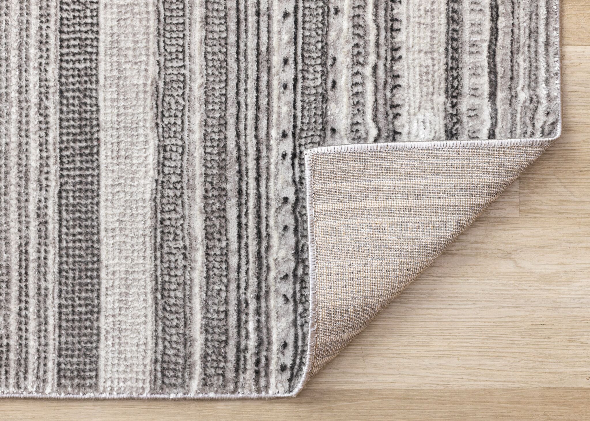Zola 5'3" x 7'7" Patterned Rows Area Rug - Grey, White, Black - Image 2