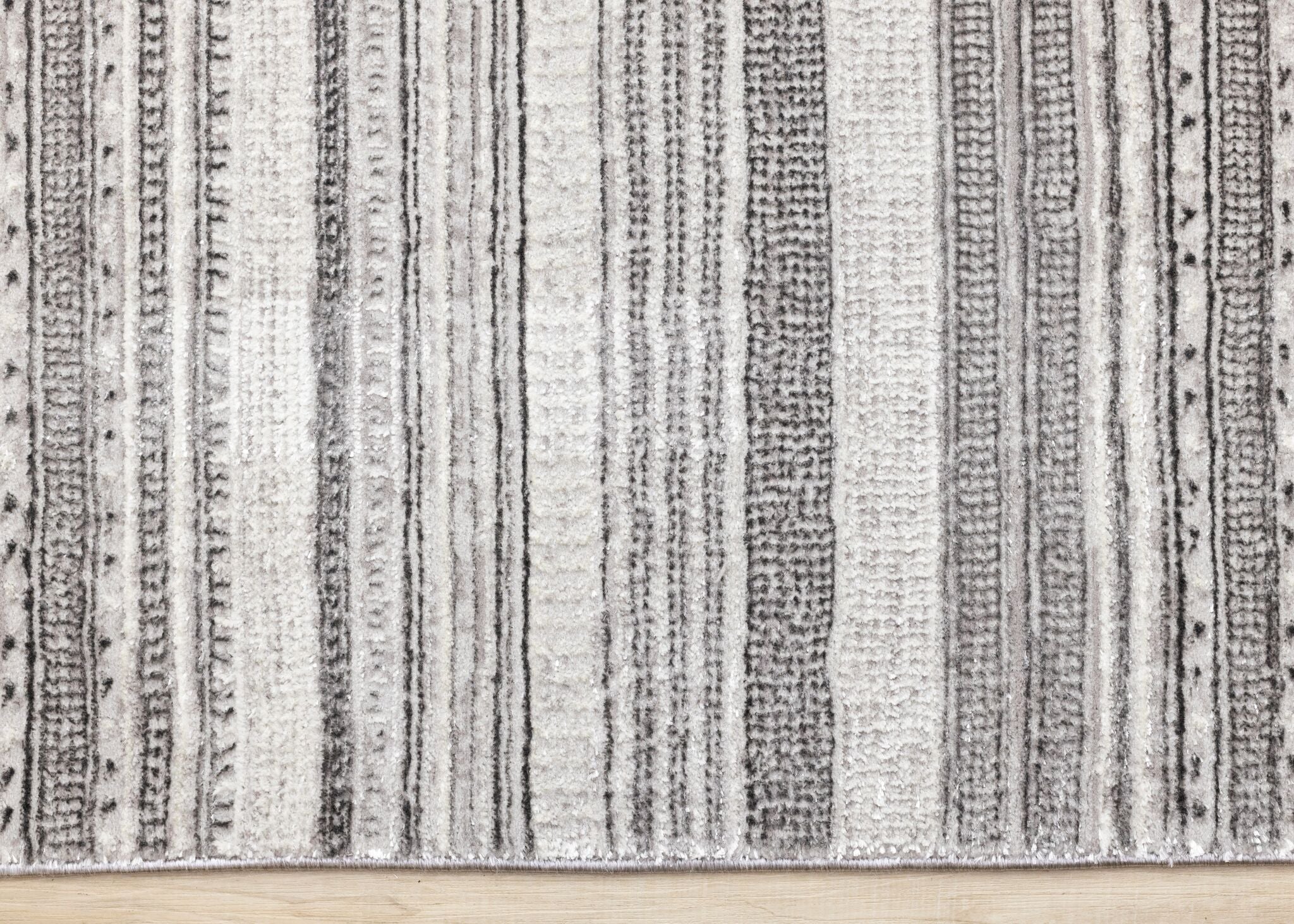 Zola 5'3" x 7'7" Patterned Rows Area Rug - Grey, White, Black - Image 6