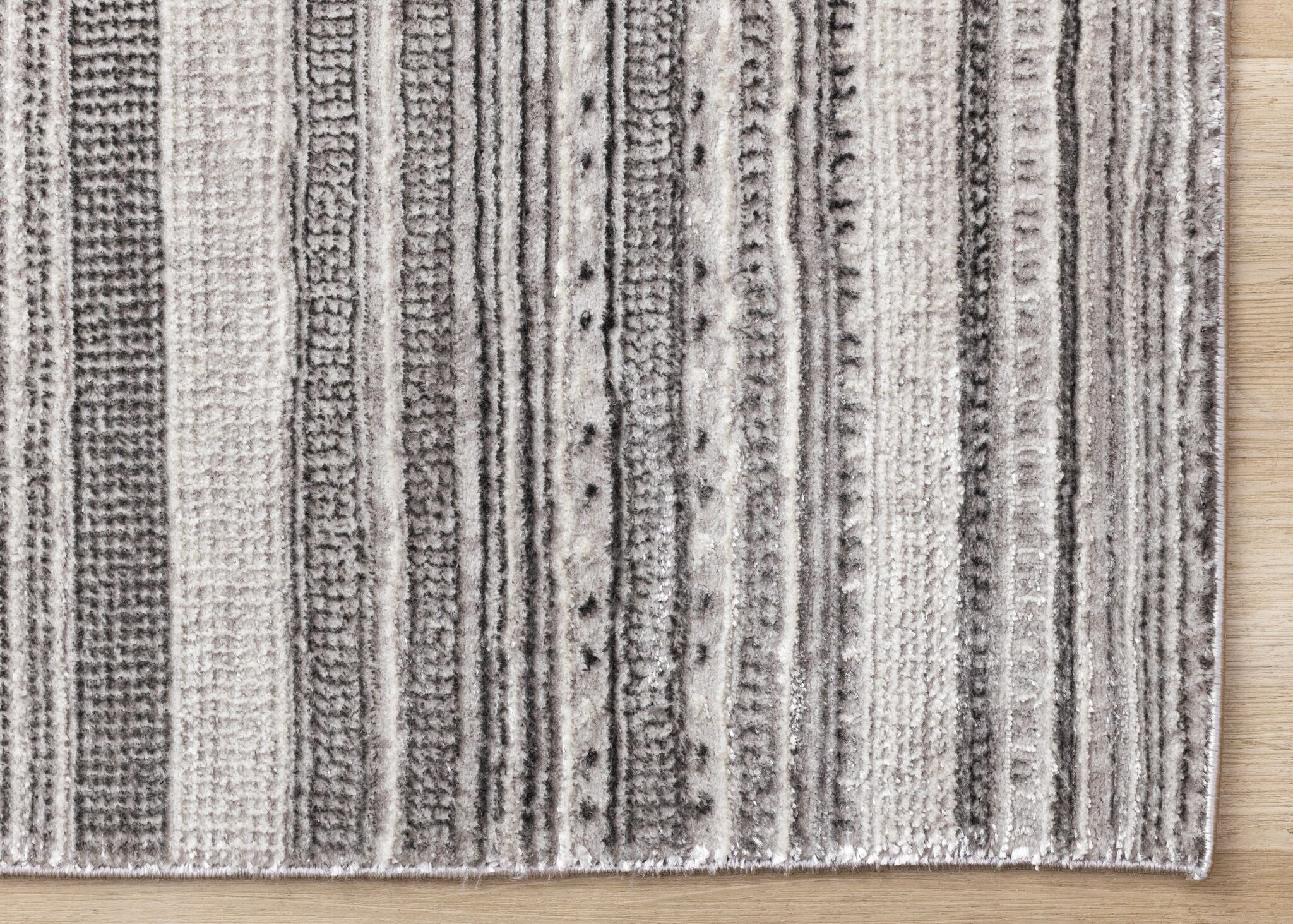 Zola 6'7" x 9'6" Patterned Rows Area Rug - Grey, White, Black - Image 7